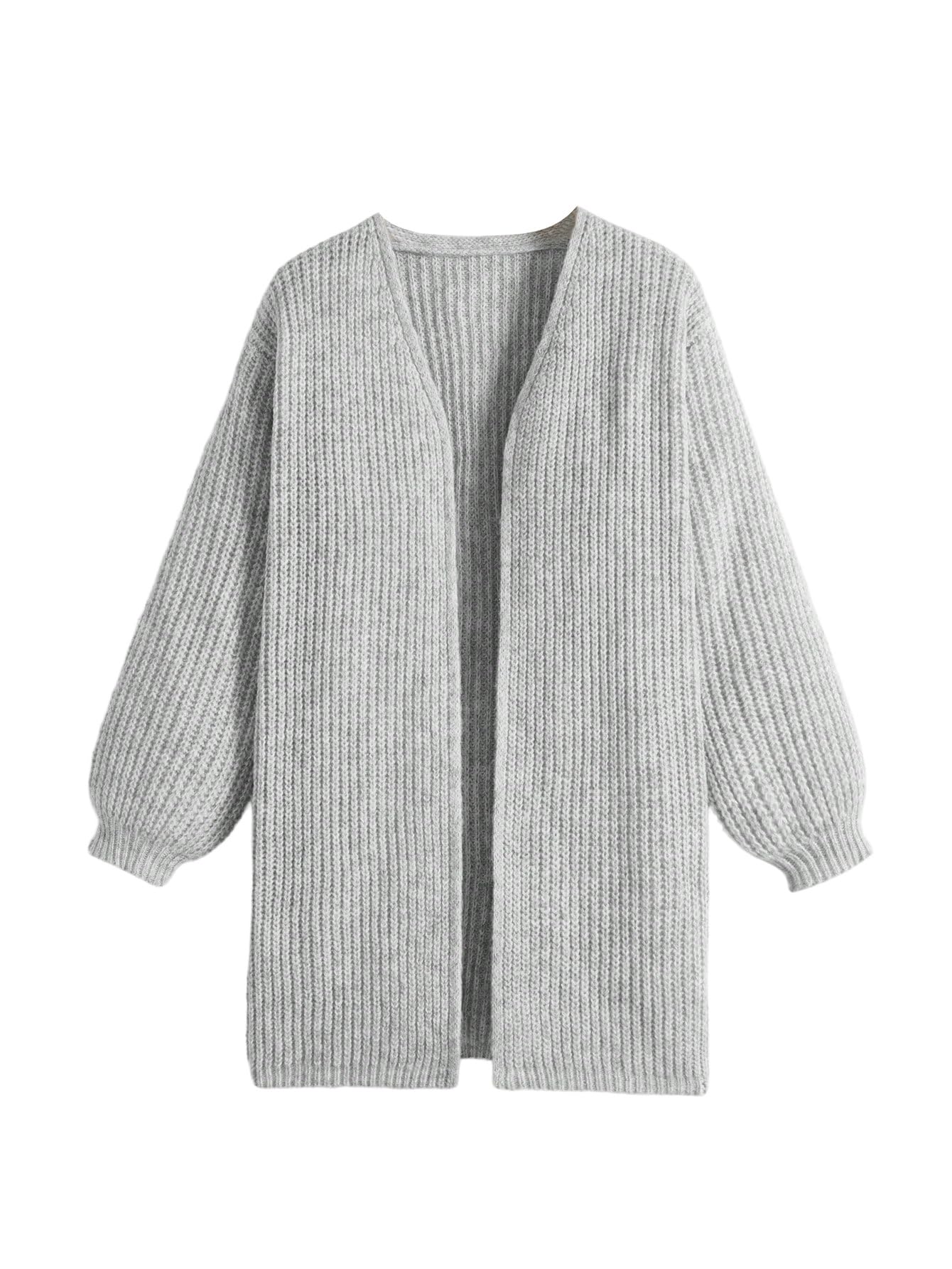 SweatyRocks Sweter z dzianiny dziewczęcy, luźny, długi kardigan, długi rękaw, sweter z dzianiny, dekolt w serek, koszulka z długim rękawem, otwarty przód, płaszcz z dzianiny, jesienny strój