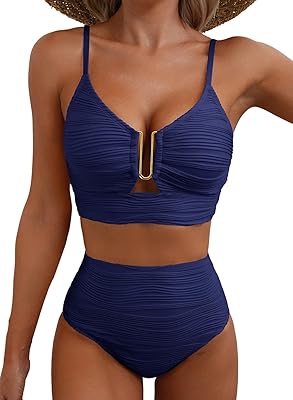 Herseas 2 Piece Bikini Set U-Wire Cutout Popular Swimsuit High Waisted Textured 2026 Summer Beach Swim Bathing Suits