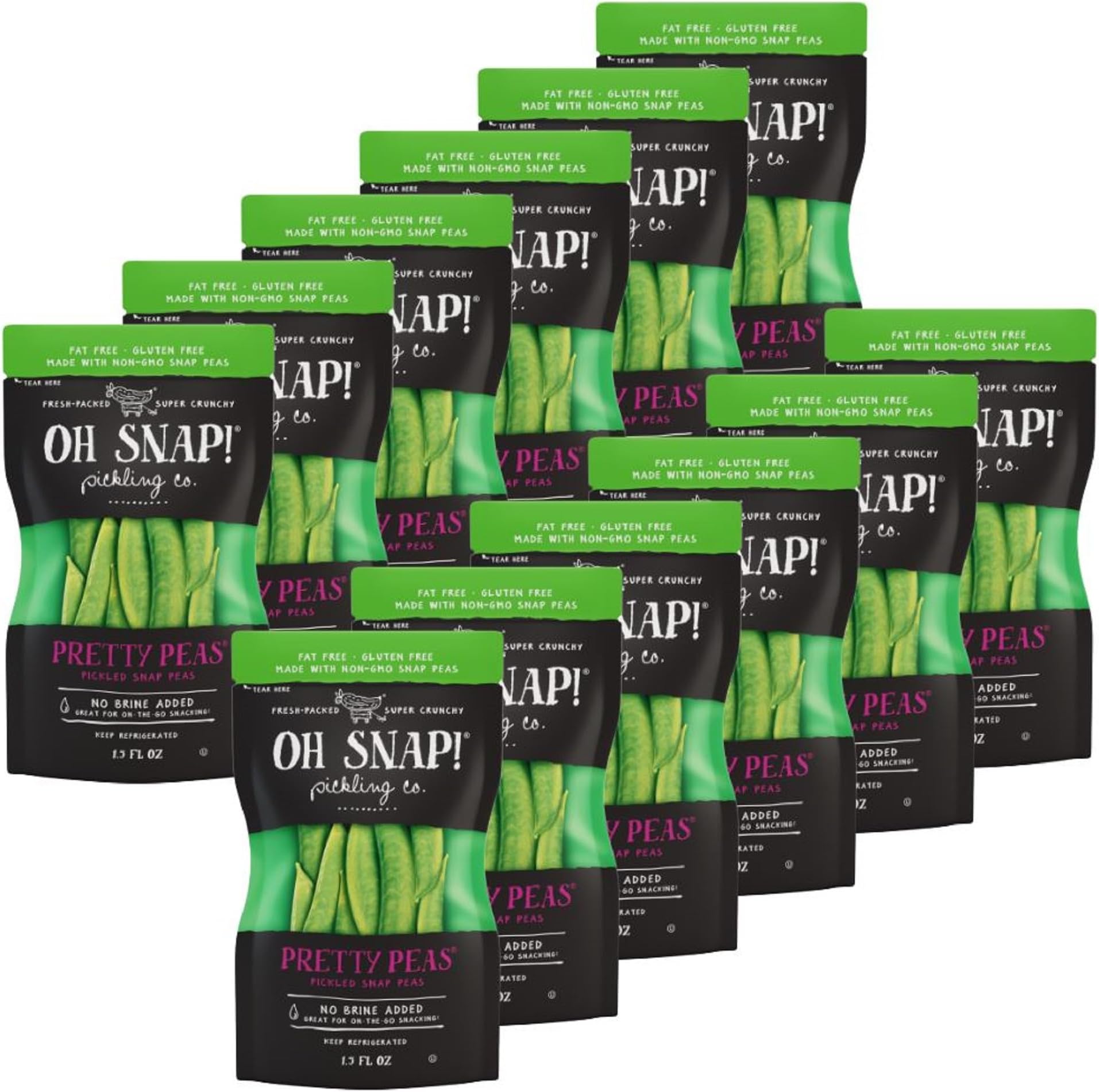 OH SNAP! Pretty Peas (12 Pack) - Pickled Sugar Snap Peas Snacks - Fresh Packed Ready To Eat - Gluten-Free, Fat-Free & Made With Non-GMO Veggies - Delicious & Healthy Snack