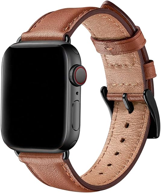 SUNFWR Leather Straps for Apple Watch Strap 44mm 45mm 42mm 49mm, Men Women Replacement Genuine Leather Strap for iWatch Series Ultra 8 7 6 5 4 3 2 1/SE (42mm 44mm 45mm 49mm, Brown/Black)