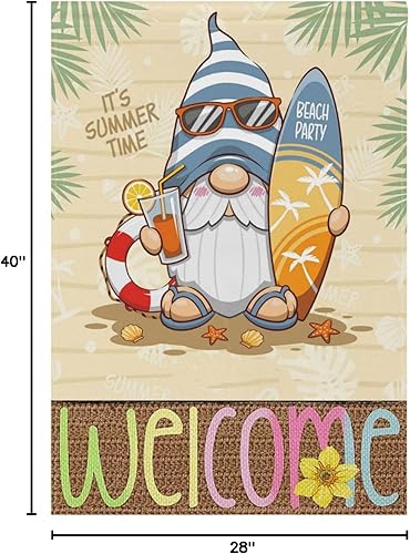 Miniatura 7 de Pfrewn Bandera de casa de gnomo de playa de verano, 28 x 40 pulgadas, de doble cara, Hello Summer Orange Juice Lifebuoy Sand Vertical Garden Yard