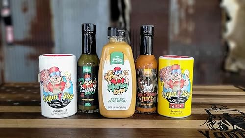 Cajun Two Step - StaleKracker - The Ultimate Bundle - 1 cada uno de 8 onzas originales, fuego de 8 onzas, Gator Drool 5 onzas, jugo Rouxgaroux 5 oz