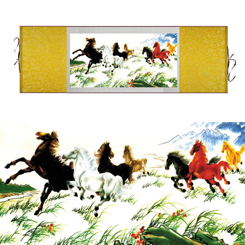 Amazon.co.jp: 中国の馬の絹の絵馬の芸術の絵絹の巻物の芸術の絵中国の