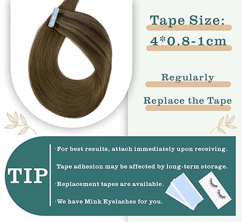 Miniatura 4 de Extensiones de cabello humano con cinta, color marrón oscuro degradado a castaño castaño real, extensiones que hacen que el cabello sea más completo
