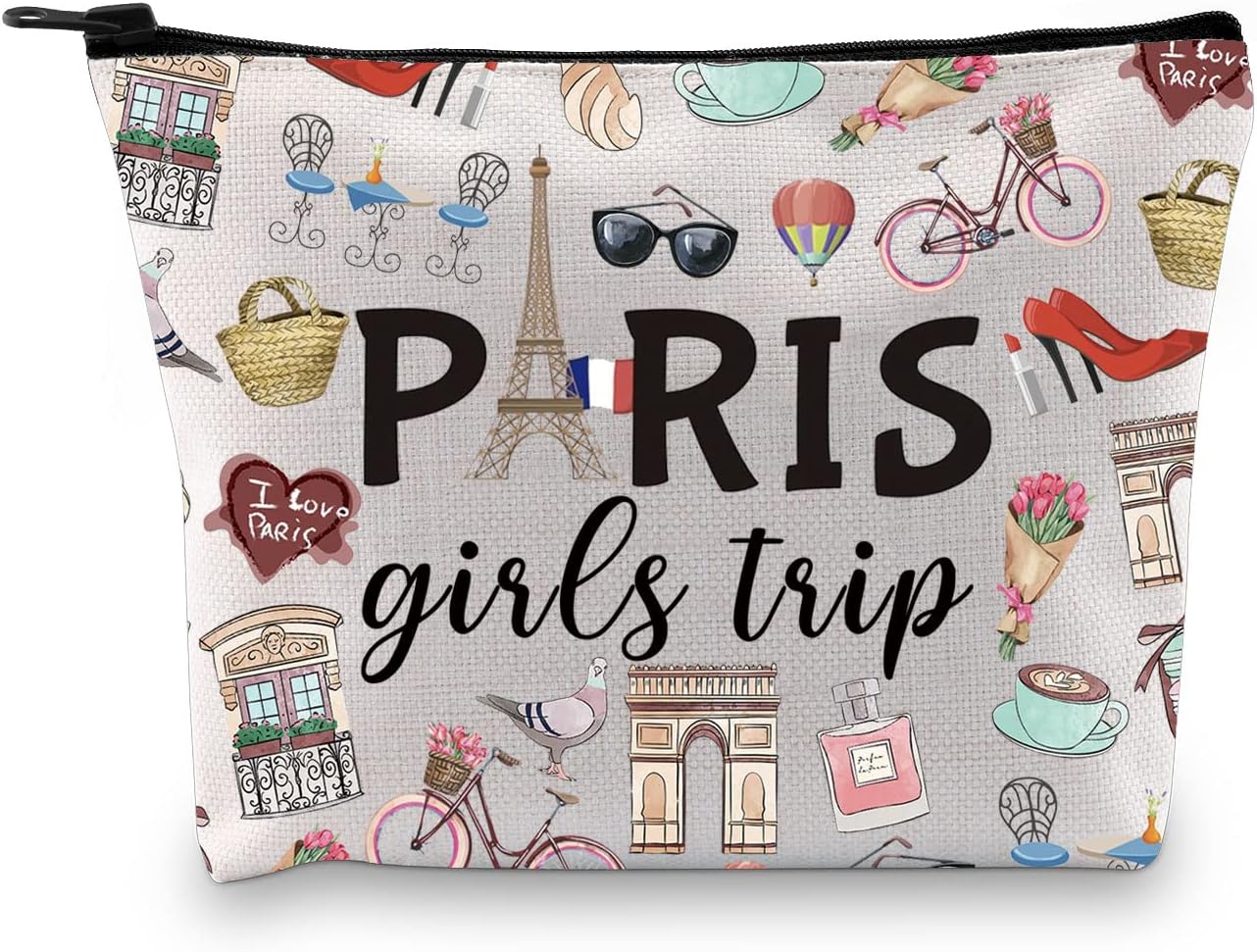 Paris Girls Trip Gift Paris Girls Weekend Gift Vacation in Paris Gift Paris Theme Travel Bag Paris Skyline Gift for Her France Vacation Makeup Bag (Girls Trip Paris EU)