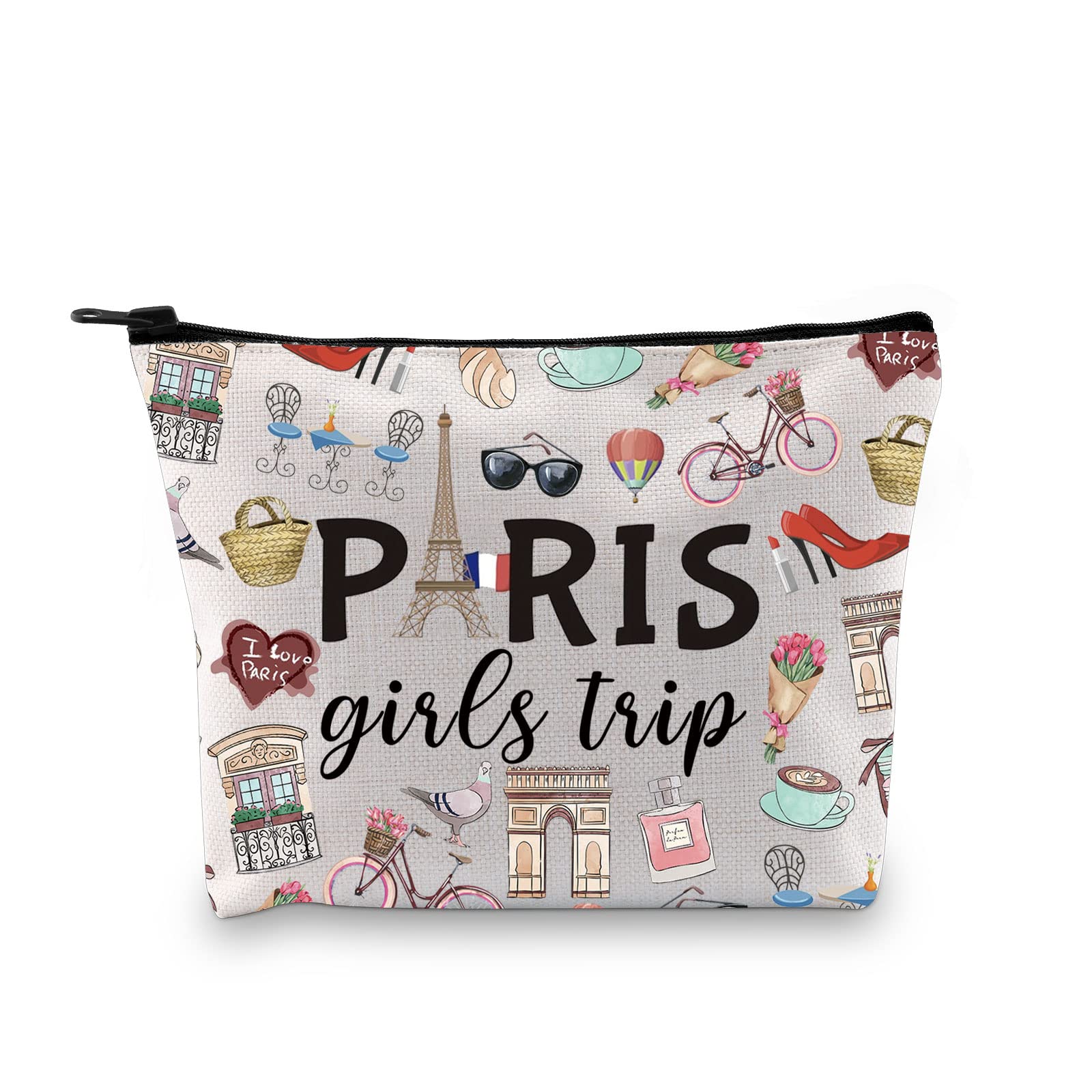 Paris Girls Trip Gift Paris Girls Weekend Gift Vacation in Paris Gift Paris Theme Travel Bag Paris Skyline Gift for Her France Vacation Makeup Bag (Girls Trip Paris EU)