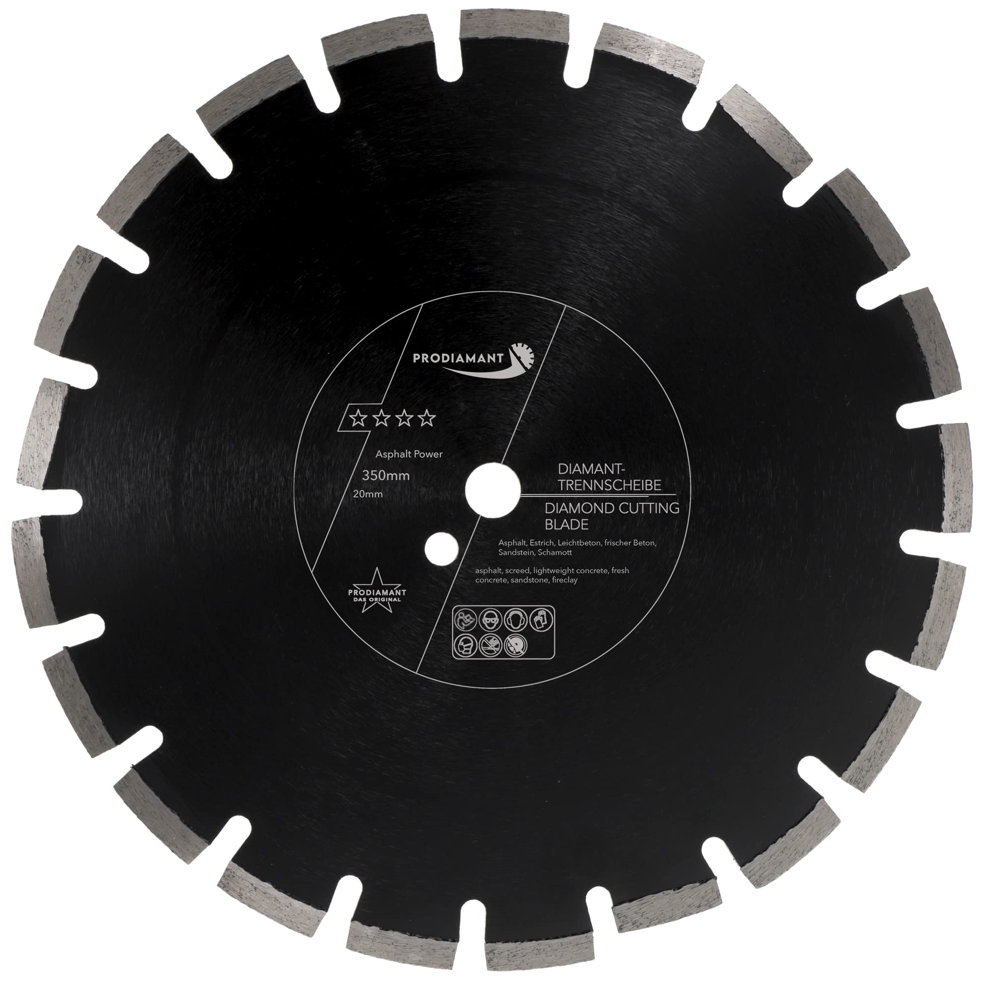 PRODIAMANT Disco de corte diamantado 350 mm x 20 mm abrasivo para asfalto, solado, hormigón ligero, hormigón fresco, arenisca y arcilla refractaria
