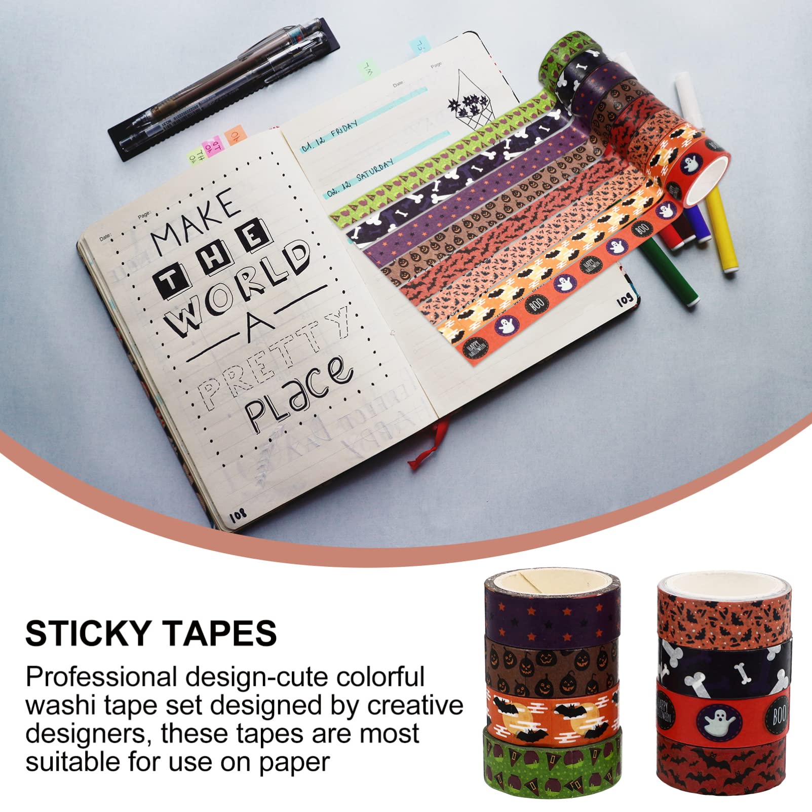 SHINEOFI 56rollos Cintas Washi De Halloween Para Manualidades De Diseño y Fáciles De Usar Para y Proyectos