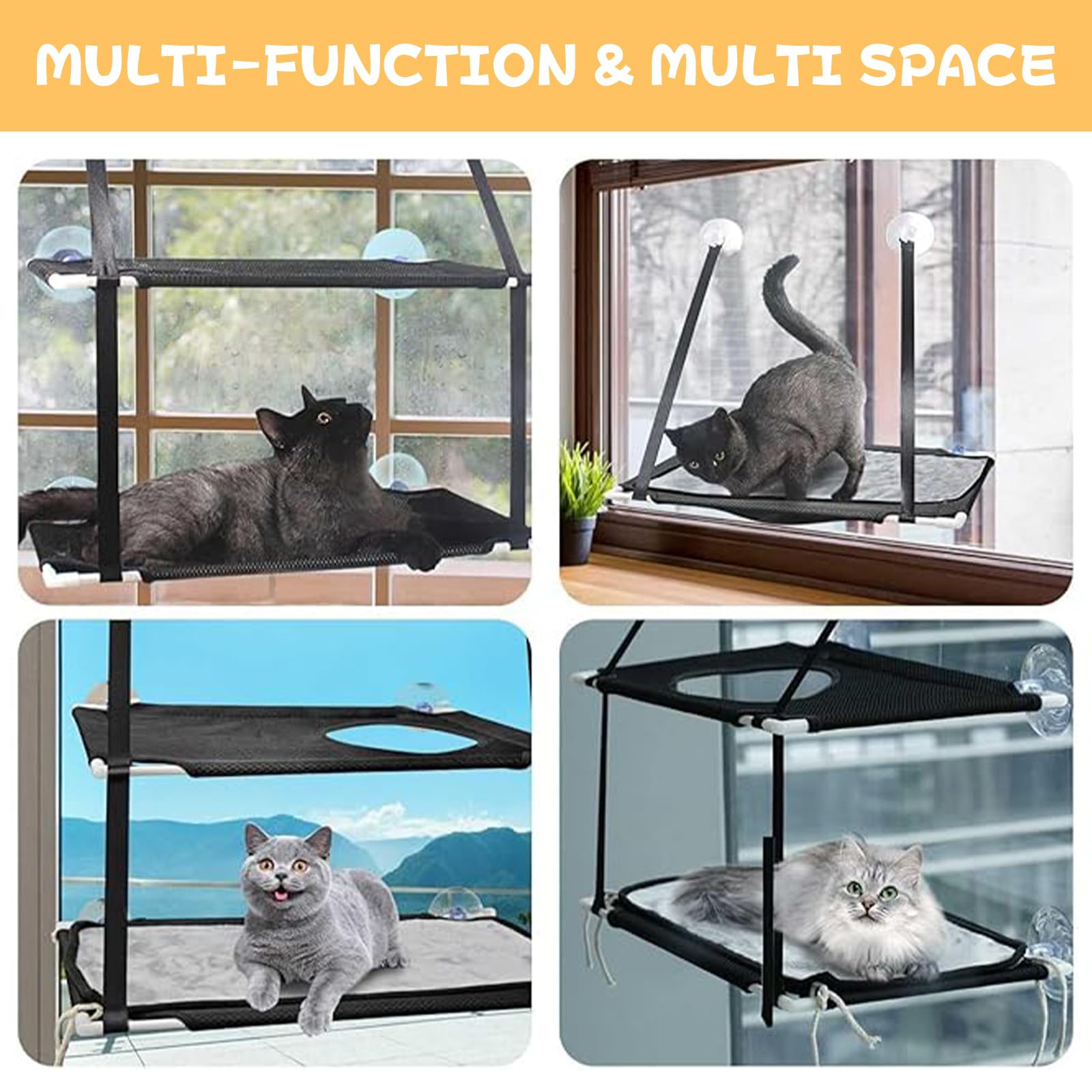 Fenster Katzenhängematte für Katzen bis 25kg,Doppellagiges Katzen Hängematte für Katze in Innenräumen,Verstärkte Katzens Fensterplatz mit Starkem Saugnapf,51 X 31 cm,Fensterbankliege Katze