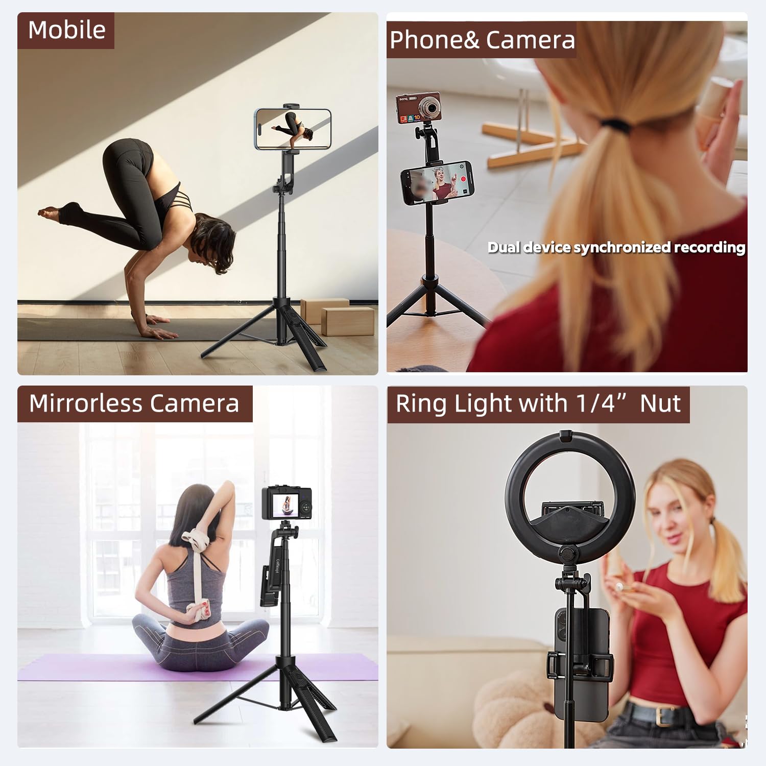 Celfiexpt Selfie Stick Tripod Portable 50" Extendable Bluetooth Mobile Tripod with 360° Adjustable Holder, Phone Stand for Video Recording Shooting Vlogging YouTube Cooking, Black — Amazon image 4