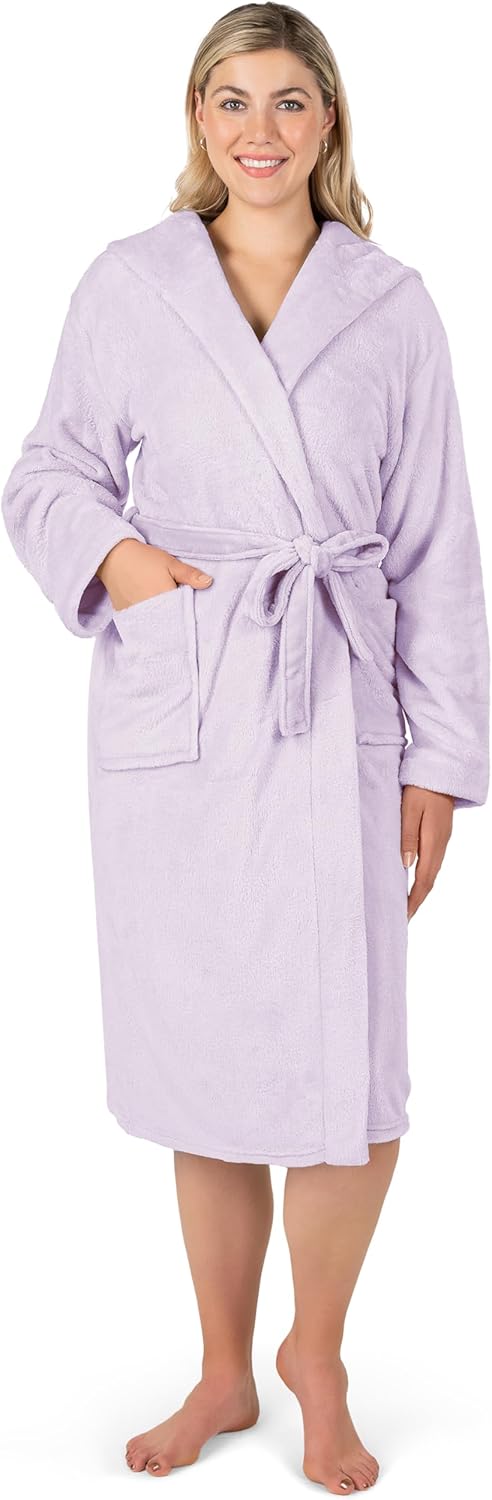 PAVILIA Women Robe with Hood, Fleece Fluffy Soft Long Hooded Robe, Plush Fuzzy Cozy Warm Bathrobe Shower Spa - Image 7