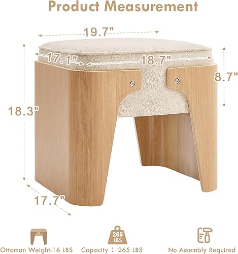 Miniatura 2 de Taburete de pie cuadrado de 18.3 pulgadas, modernos de mediados de siglo, otomano con patas de madera, taburete rectangular para maquillaje,