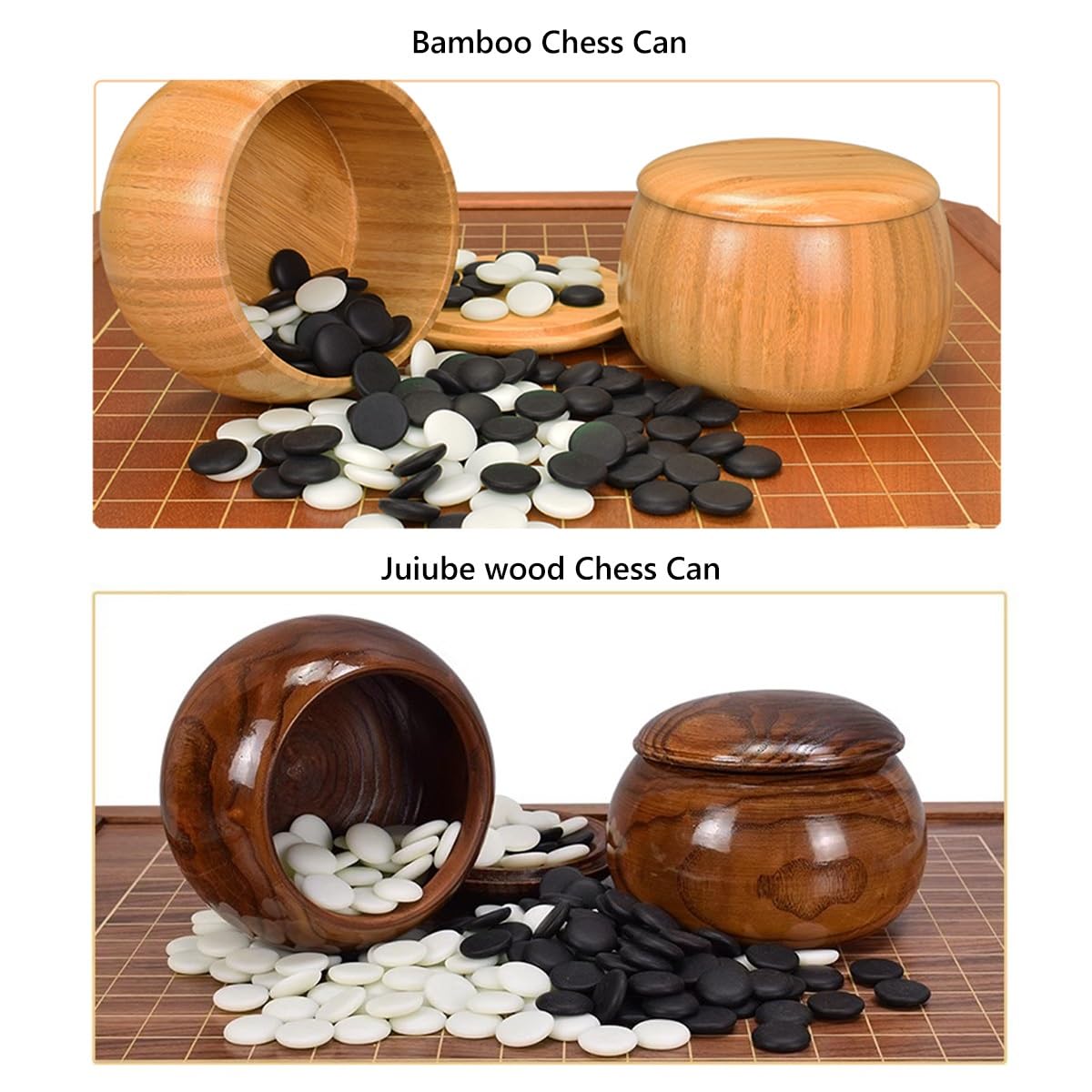 Jeu De Go, Plateau De Jeu De Go Chinois| Jeu De Stratégie Chinois Classique Recto-Verso En Bambou,Bols Et 361 Pièces, Jeu De Cinq En Ligne En Bois ( Color : A , Size : Double-sided chess pieces )