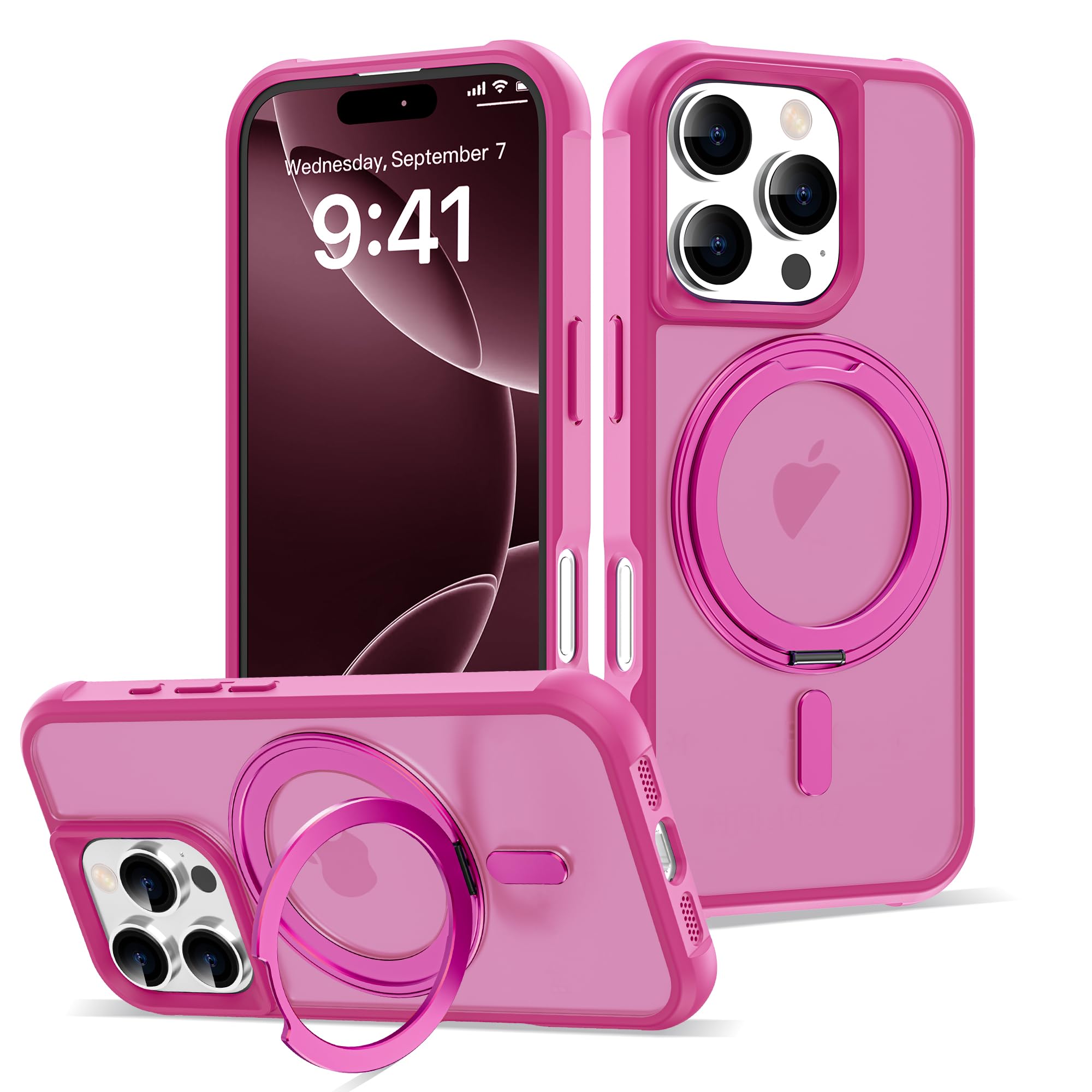 Compatible with iPhone 16 Pro Case with Stand 6.3",Rose Red
