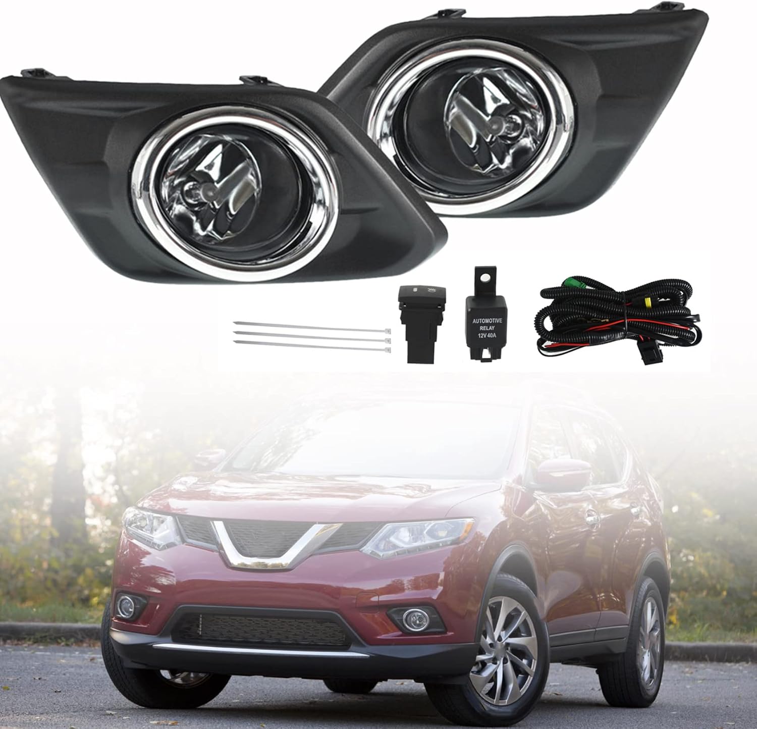 2Pcs Fog Light Assembly with Bulbs, Fog Light Covers and Harness Switch Kit Replacement for 2014-2016 Rogue