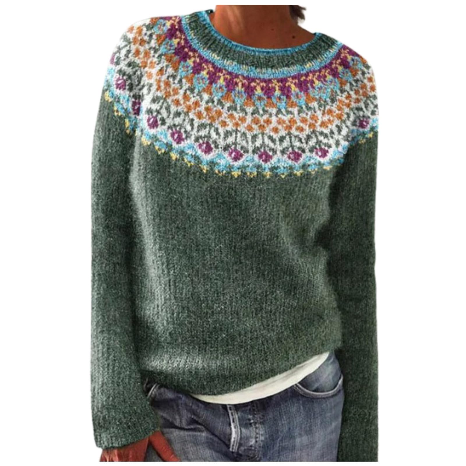 Christmas Sweaters for Women Fair Isle Pattern Long Sleeve Sweater Lightweight Fall Winter Knitwear Pullover Tops