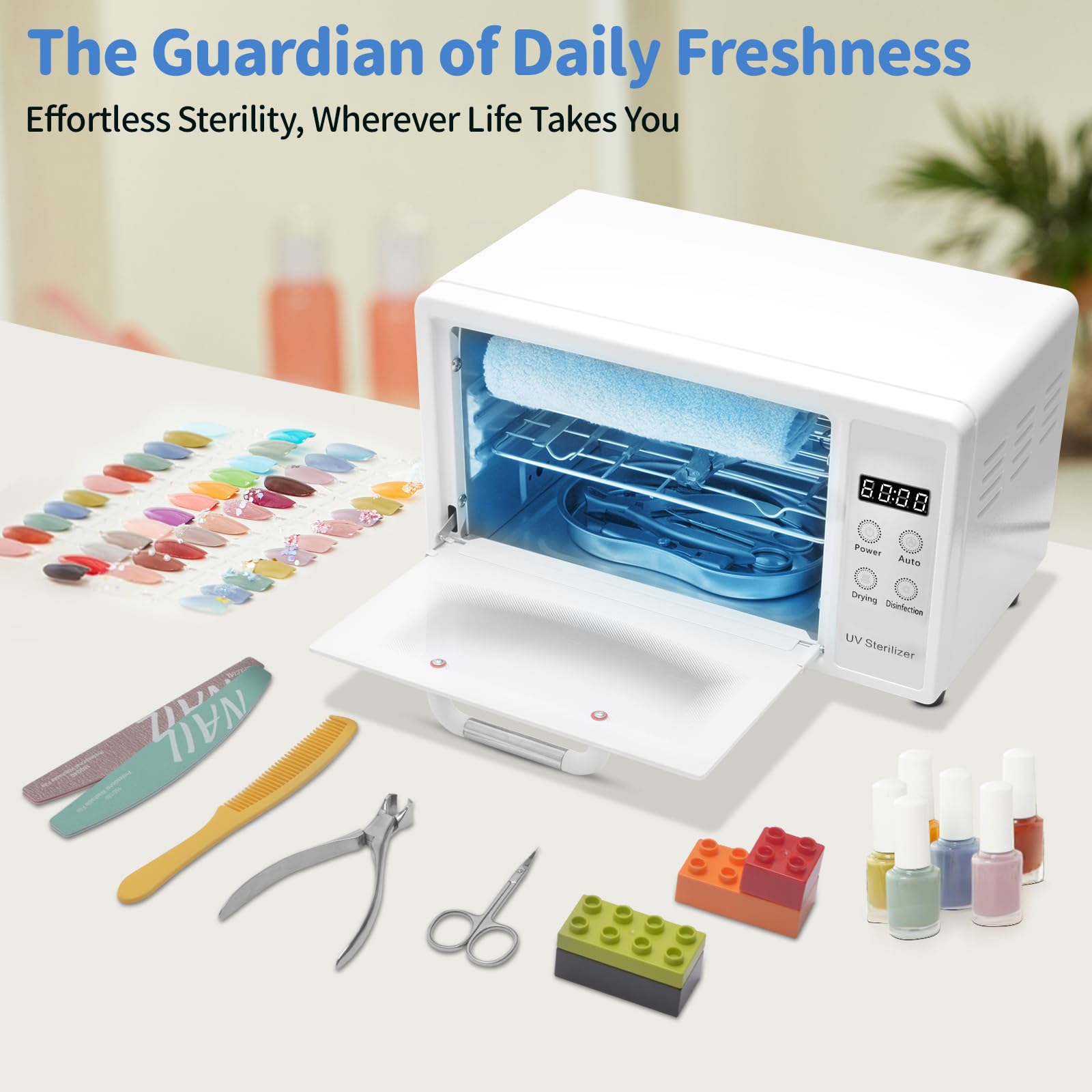 CGBE Profesional 10L Esterilizador Manicura: Alta Eficiencia Autoclave Esterilizador con Secado - 75°C Aire Caliente Termostático - Esterilizador UV para Manicura Peluquería Estética - Blanco
