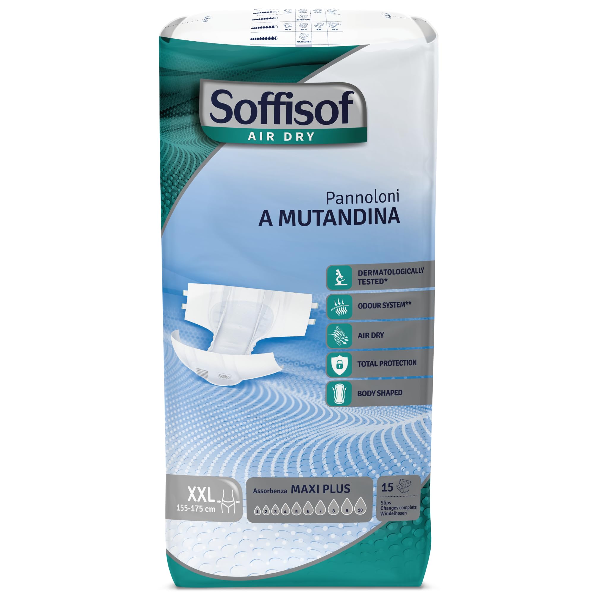 Soffisof Air Dry Pannoloni con Adesivi Maxi Plus XXL - 15x Pannoloni per Anziani a Mutandina Notte Super Assorbenti - Assorbenza fino a 10 Gocce - Incontinenza Uomo e Donna, Confezione Singola