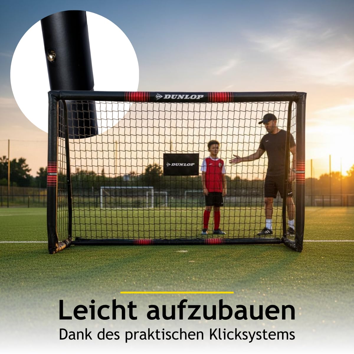 Dunlop Fußballtor - Fussballtor 300 x 200 x 90 cm - Fußball Tor - Fussballtore für Garten Kinder und Erwachsene - Fussball Trainingszubehör Innen und Außen - Metall - Schwarz/Weiß