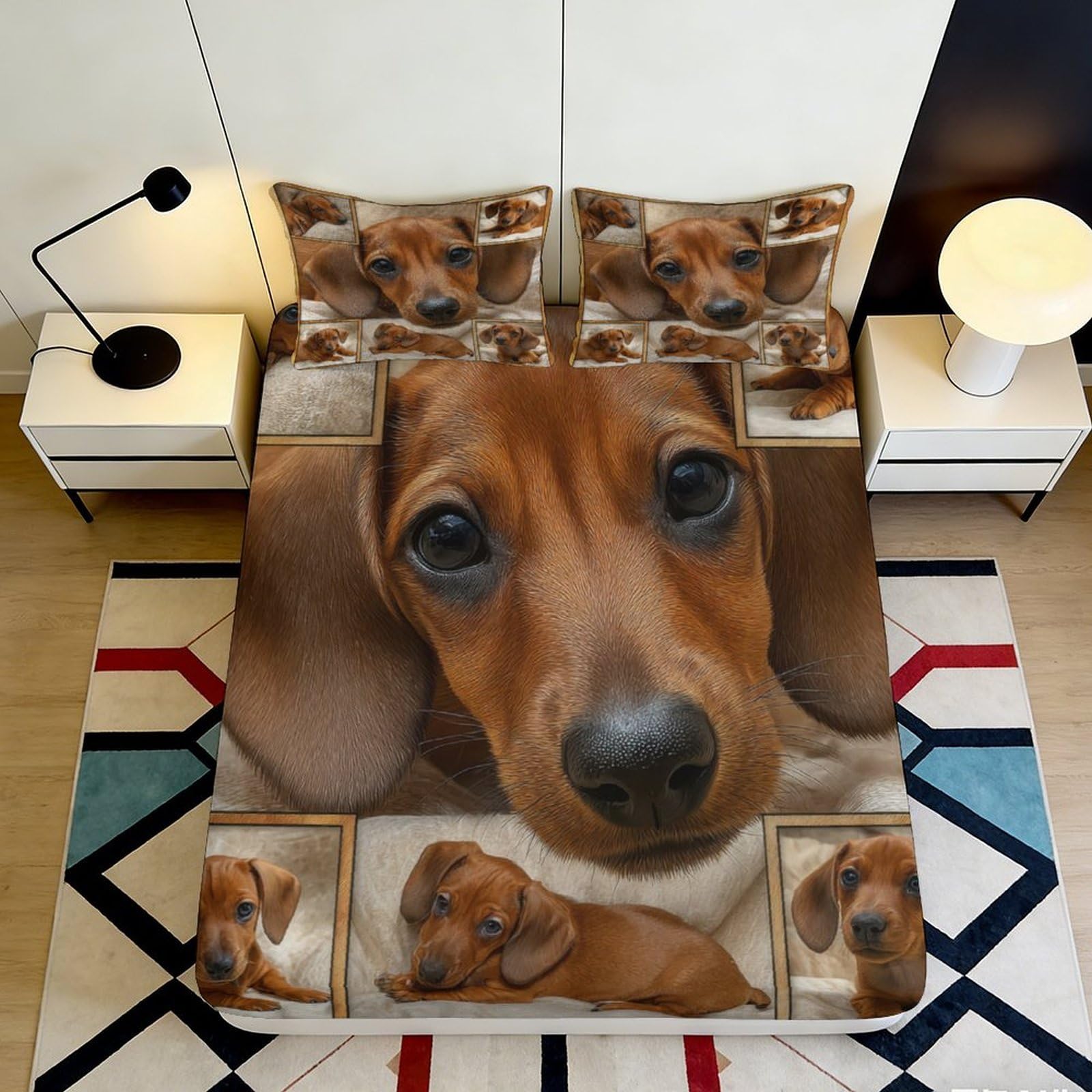 Uxinyoume Style-5 3D Printed Brown Dachshund Fitted Sheet Microfiber Soft Breathable Dog Pattern Bed Cover For Bedroom Guest Room Decor 90X200x25cm