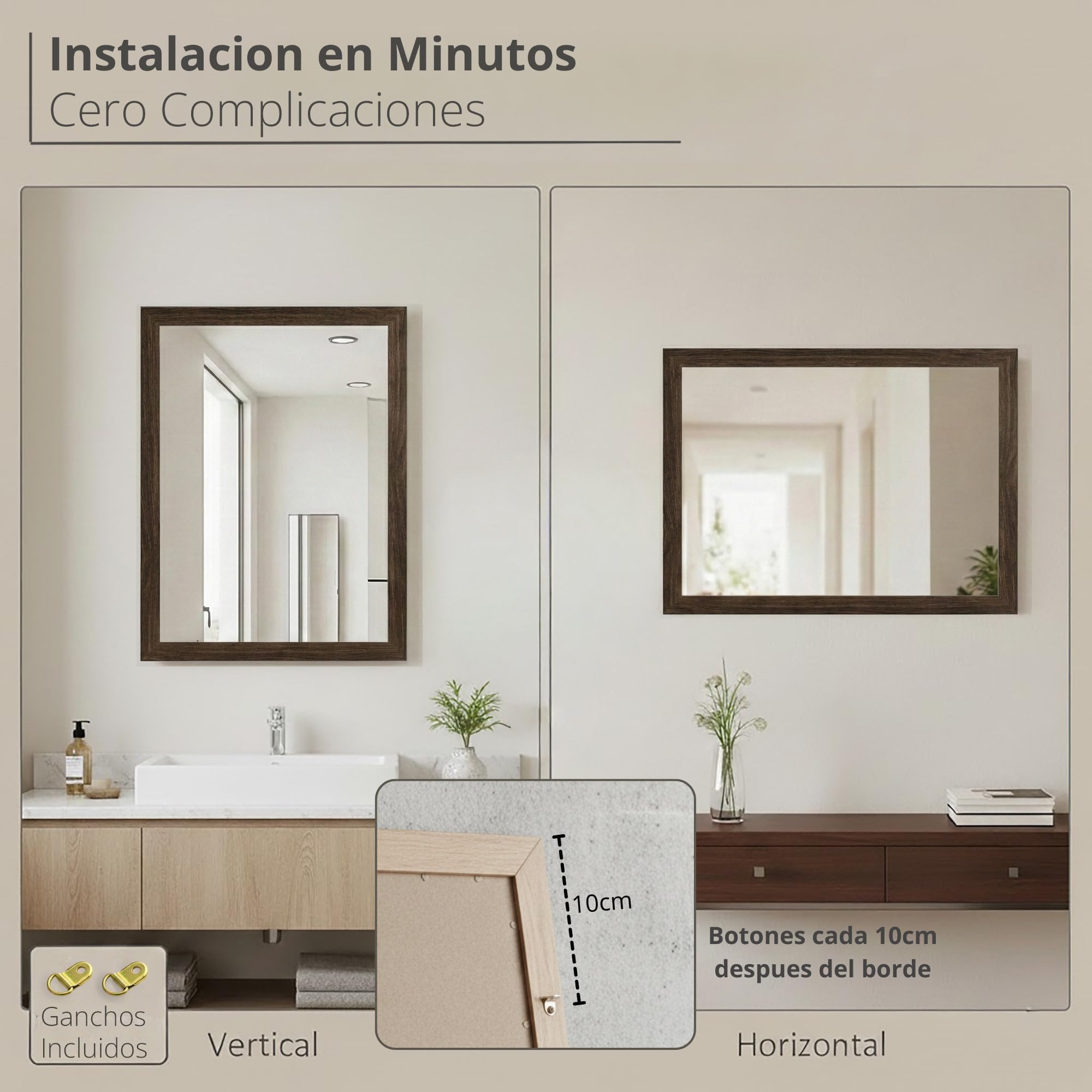 CHELY INTERMARKET MOD128 Espejo Pared Vertical Decorativo Grande Estilo Moderno Marco Madera Cuerpo Entero Elegante 60x80 cm Nogal Ideal Recibidor Dormitorio Baño Incluye Kit Montaje