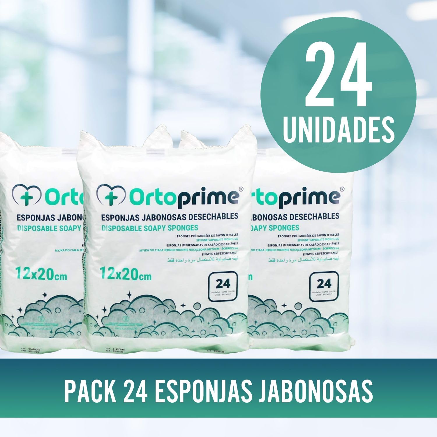 OrtoPrime Esponjas Jabonosas Desechables Bebes y Adultos, Piel Suave y Limpia - Toallitas Jabonosas Baño, Multicolor, 24 Unidades