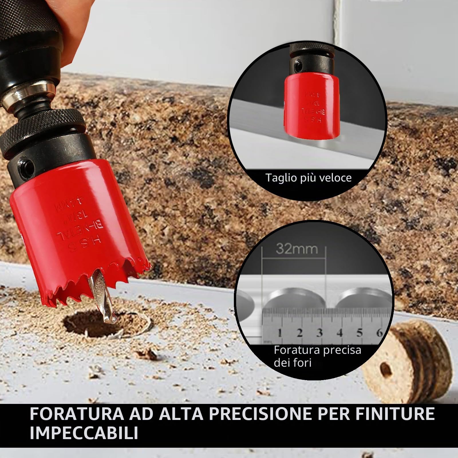 Greywolf Set di 15 pezzi di sega a tazza bimetallica, kit di sega a tazza M3 HSS con lama da 19-64 mm (3/4"-2-1/2"), 9 lame per sega a tazza, con scatola, mandrino, punta per trapano, chiave esagonale