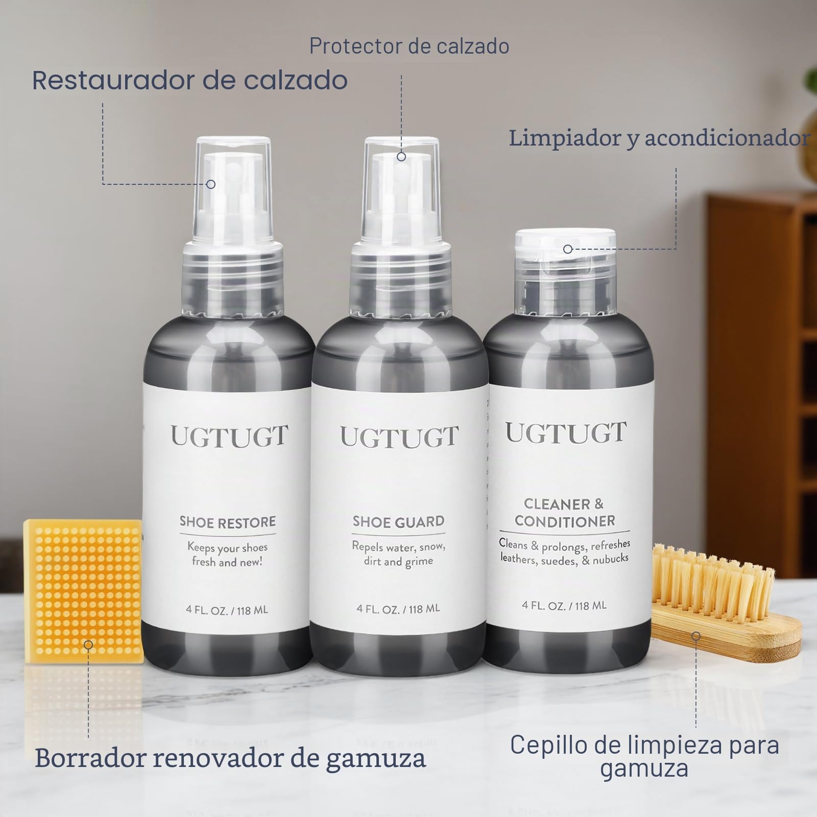 Kit de cuidado de zapatos de piel de oveja y gamuza para Uggs impermeabilizante, solución de limpieza profunda, protector de zapatos Spary para botas Uggs, kit de cuidado para pantuflas Uggs