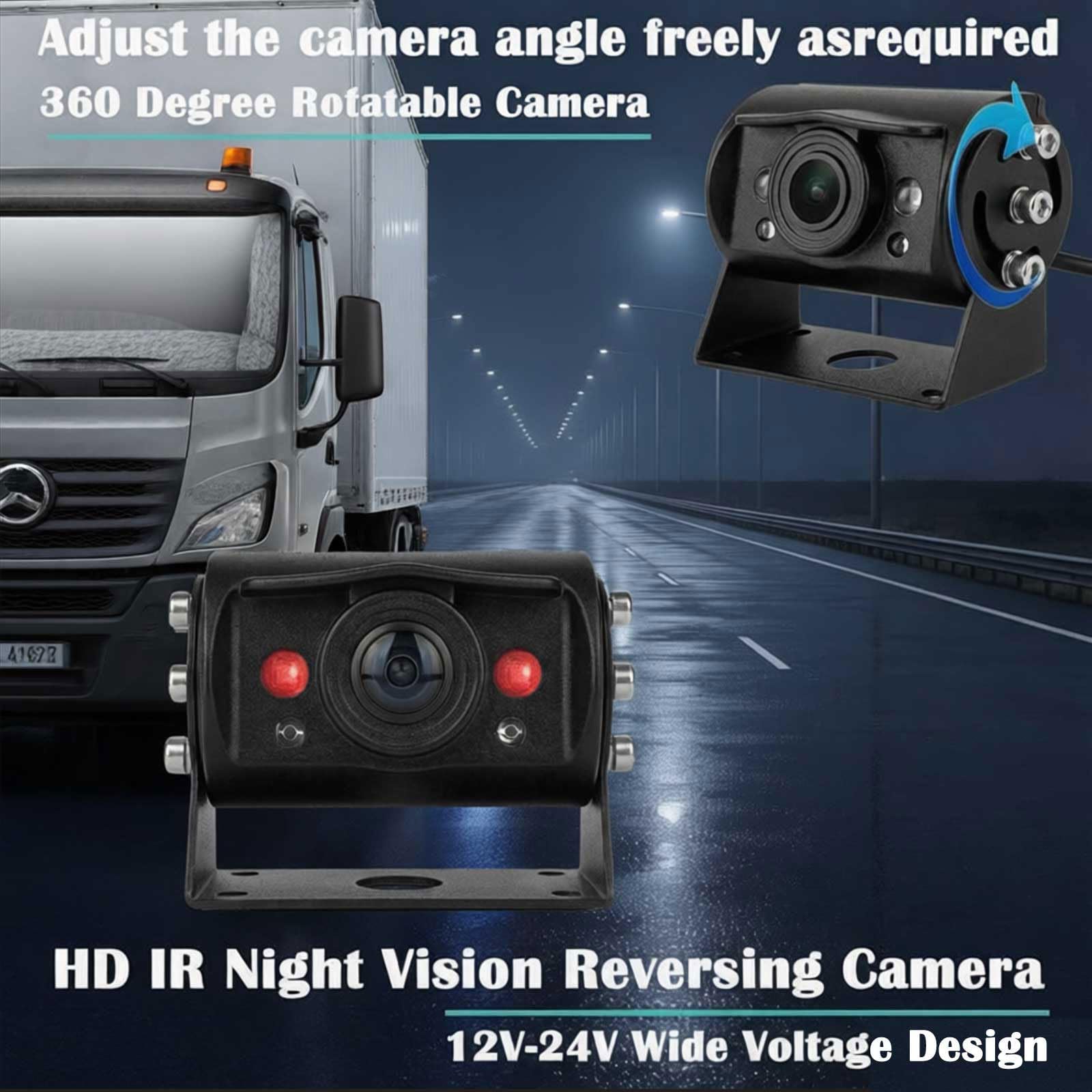 AHD 1080P Fahrzeug LKW Rückfahrkamera mit 17.8 cm 2-Split Monitor | 2 x wasserdichte IR-Nachtsicht-Rückfahrkamera, 15 m Kabel, 12 V-24 V, robuster Sattelauflieger, Wohnmobile, LKW