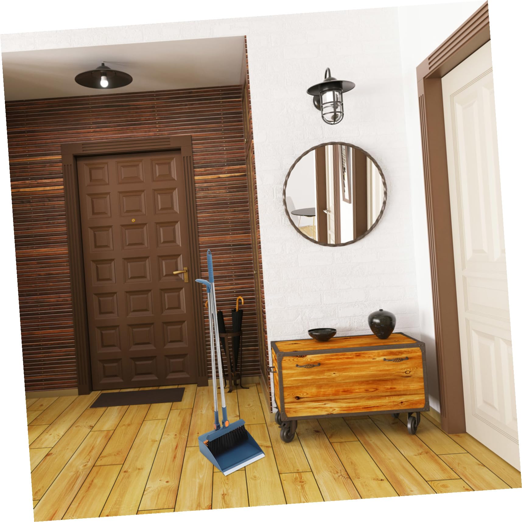 Escoba y Recogedor Plegables Ergonómicos de Acero Inoxidable con Mango para Oficina y Hogar Compacto y Fácil de Almacenar para Limpieza Interior de Suelos y Polvo