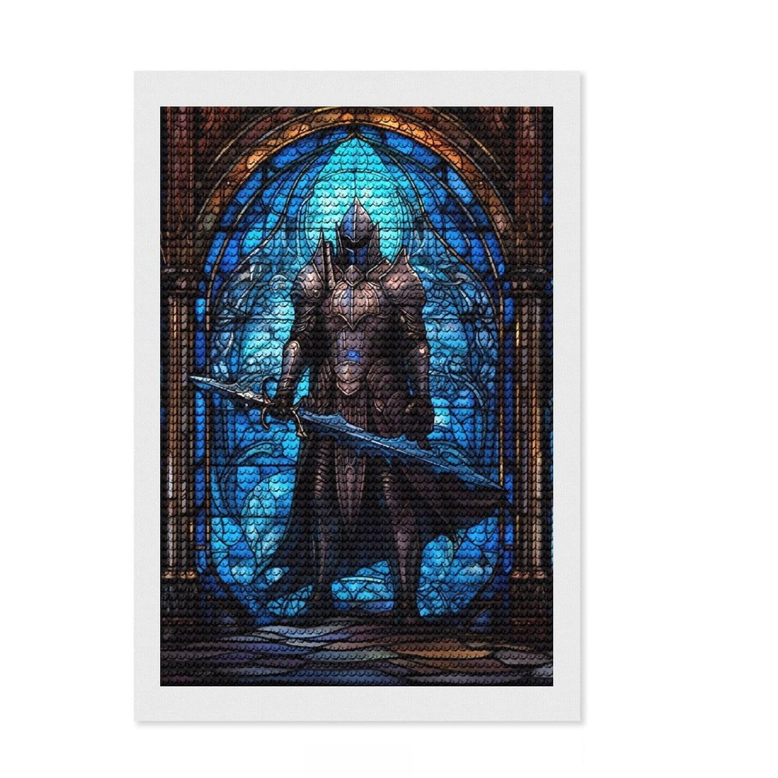 Junmoney Soldier with Sword 1 5D Diamond Painting Kit 8"x12", Round Gems, Sparkling Crystal Beads, Artistic Hobby, Farmhouse Decor