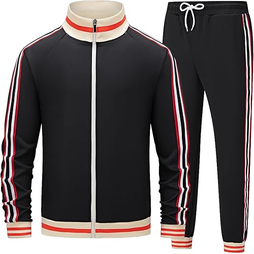 Men's Track suits Sets Long Sleeve Full-zip Sweatsuit Active Jackets and Pants 2 Piece Outfits