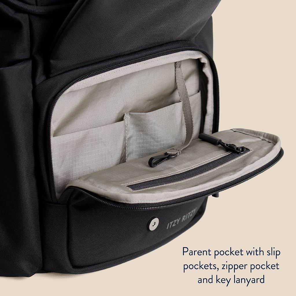 Itzy Ritzy Belong Bucket Backpack – Lightweight Diaper Bag Backpack Featuring 16 Pockets, Bucket Top Opening, Stroller Straps & Changing Pad – Organized and Stylish Everyday Family Backpack (Black)