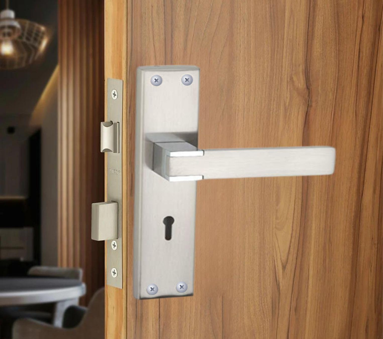 Harrison Steel Mortise Door Lock Handle Set | 8 Inch KY 86608 | 6-Lever 65mm Lock Mechanism | Suitable for Left & Right Handed Living Room Door, Home Door | Heavy- Duty Lockset (Satin Chrome Finish)