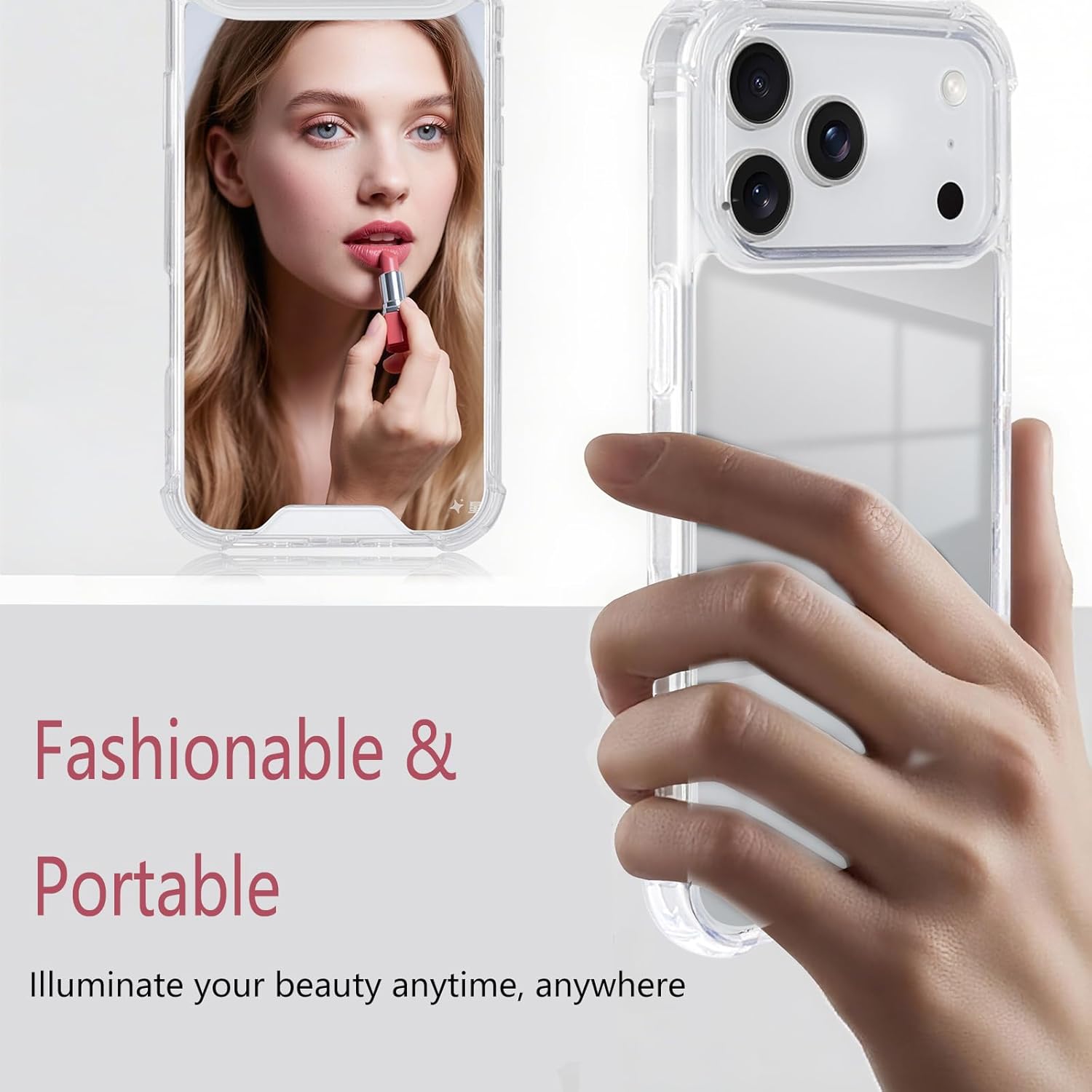 LUVI Compatible with iPhone 17 Pro Mirror Case Cute Makeup Silicone Bumper Slim Ultra Thin Corner Protection Shockproof Design Fashion Luxury Cover for Women Girls Silver - Image 6