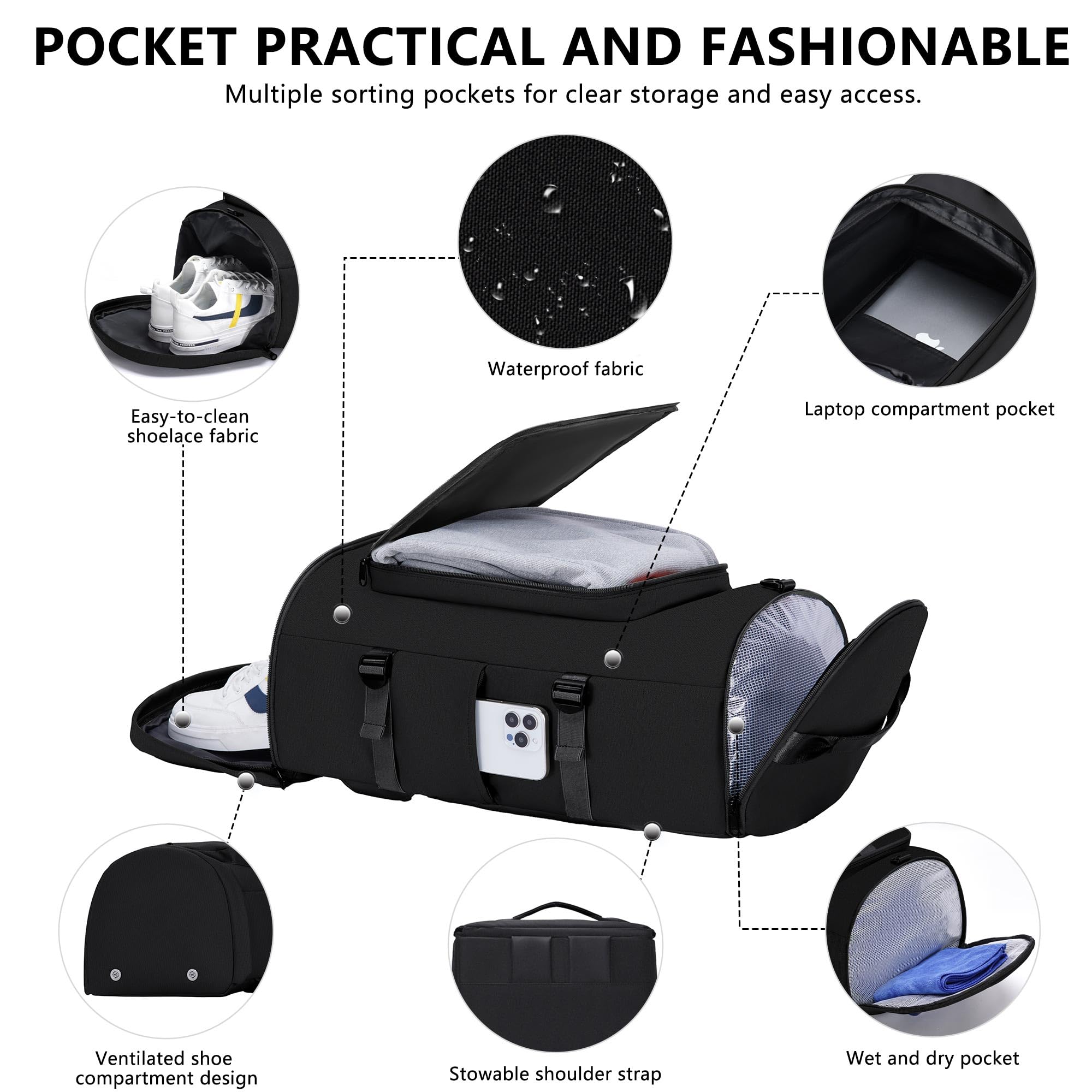 Borsa da Palestra per Uomini e Donne, Borsone Sportivo, Zaino da Viaggio, Weekender, Borsa da Notte con Scomparto per Scarpe - MIYCOO