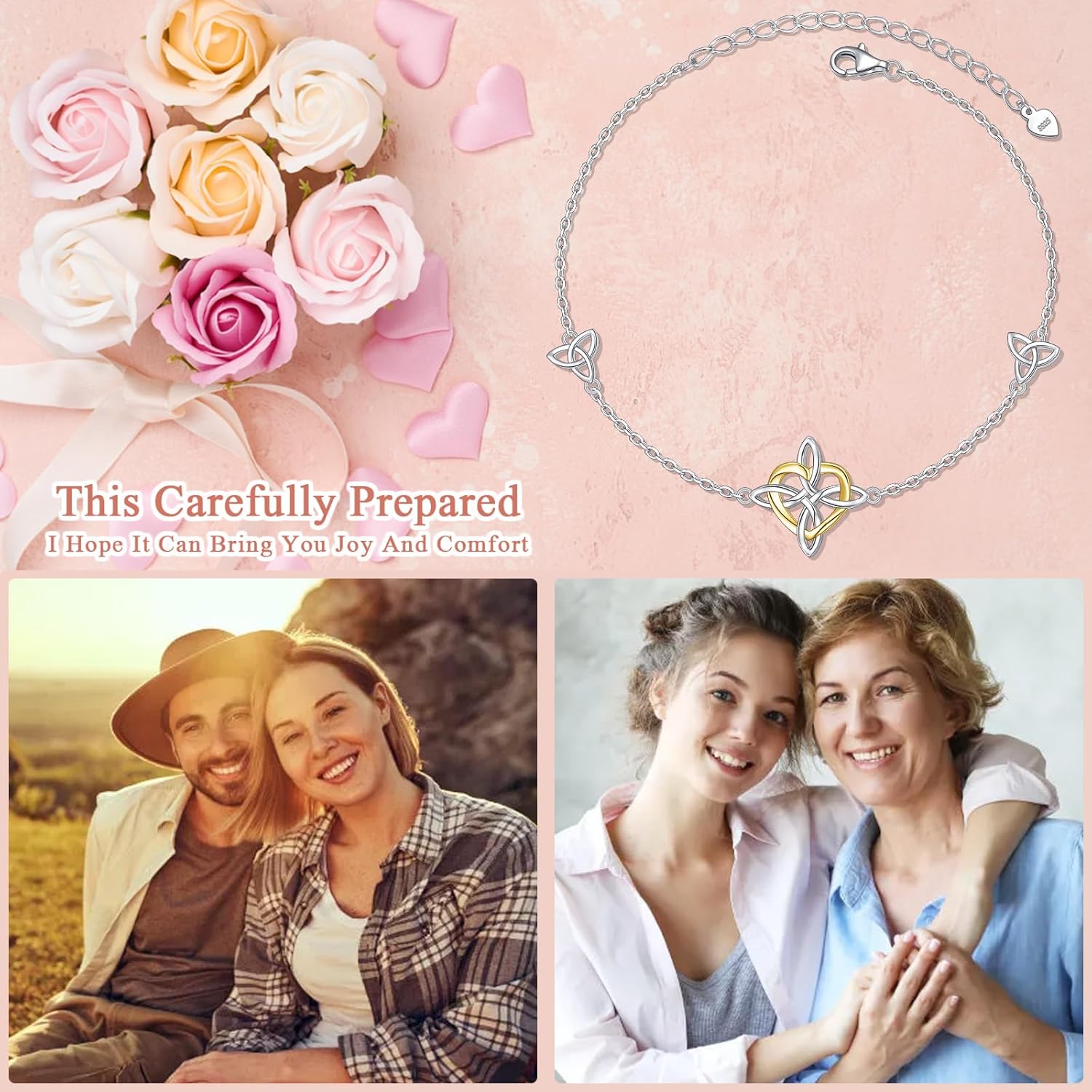 FLYOW 925 Sterling Silver Good Luck Irish Jewelry Triquetra Trinity Celtic Witches Knot Bracelet for Women - Image 7