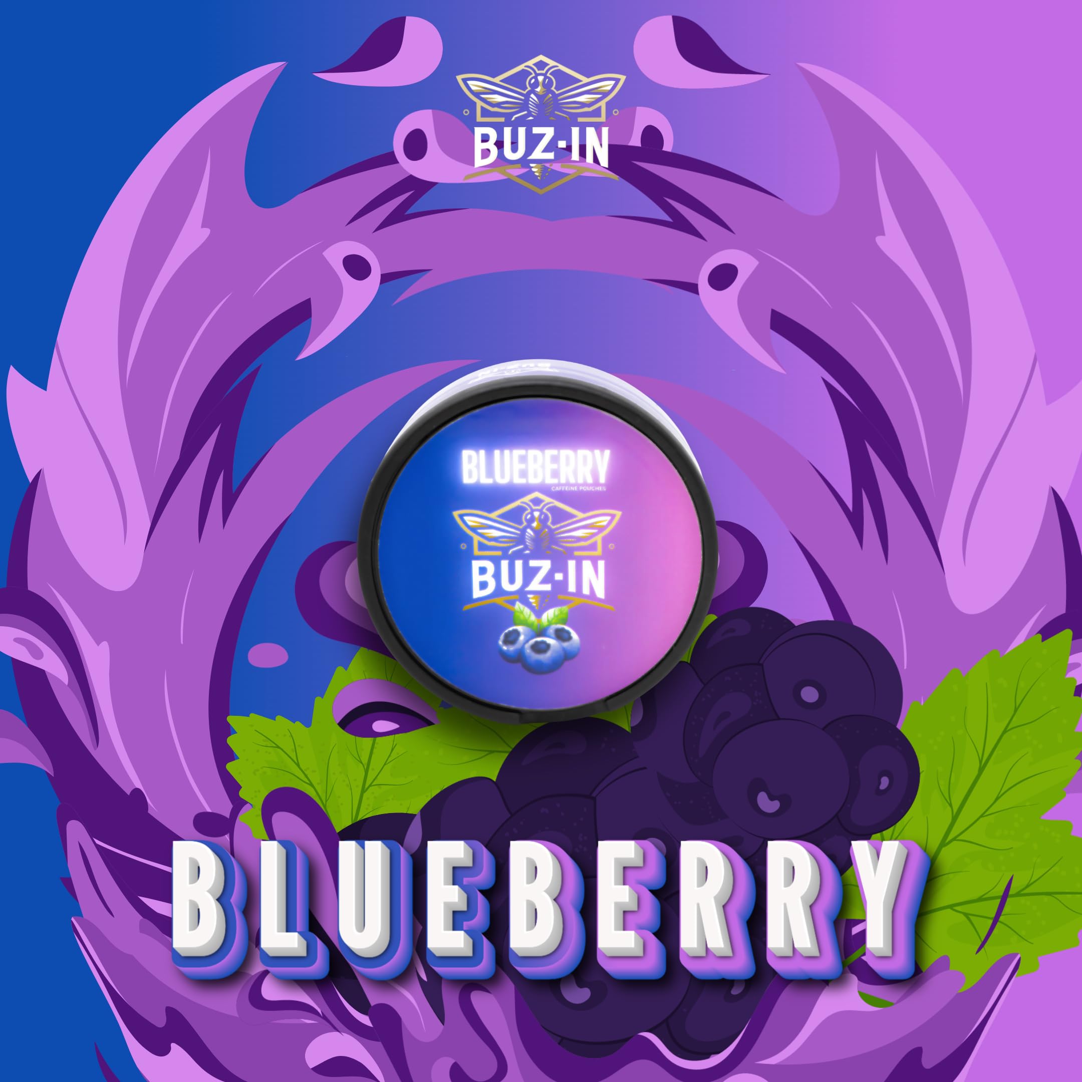 BUZ-IN | 60MG Caffeine Energy | 20 buste | 100% energia naturale l Ideale per atleti, appassionati di fitness, giocatori, amanti dei festival, viaggiatori - Il sostituto perfetto del caffè (mirtillo)