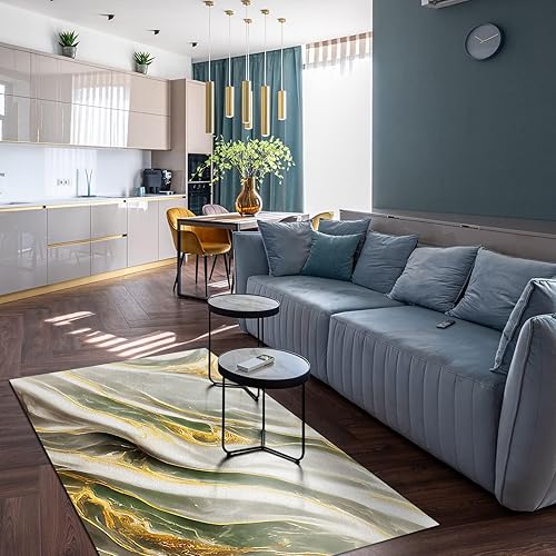 Miniatura 9 de Alfombras de área de 5 x 6 pies, alfombra de mármol azul dorado con textura de arte abstracto, alfombra grande para sala de estar, suave y cómoda