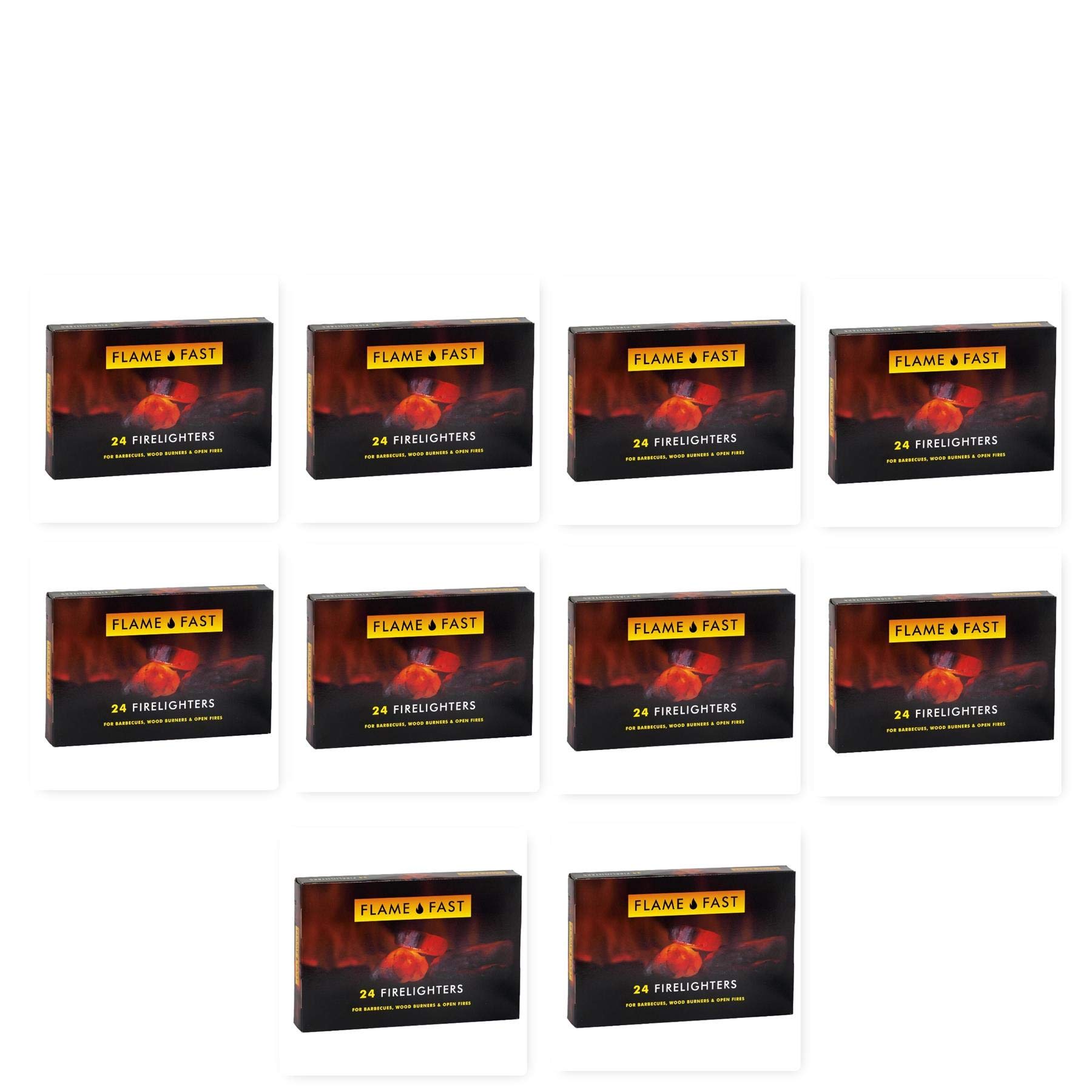 Flamefast Firelighters Starter Blocks, Quick Start, Eco Barbecue, Wood Burner, Open Fire - 10 Packs Of 24 (240 Firelighters)
