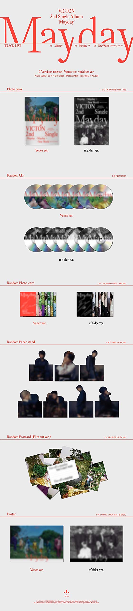 Victon 'MayDay' 2nd Single Album 2 Version Set CD+76p PhotoBook+1p PhotoCard+1p Postcard+1p Paper Stand+Message PhotoCard Set+Tracking Kpop Sealed