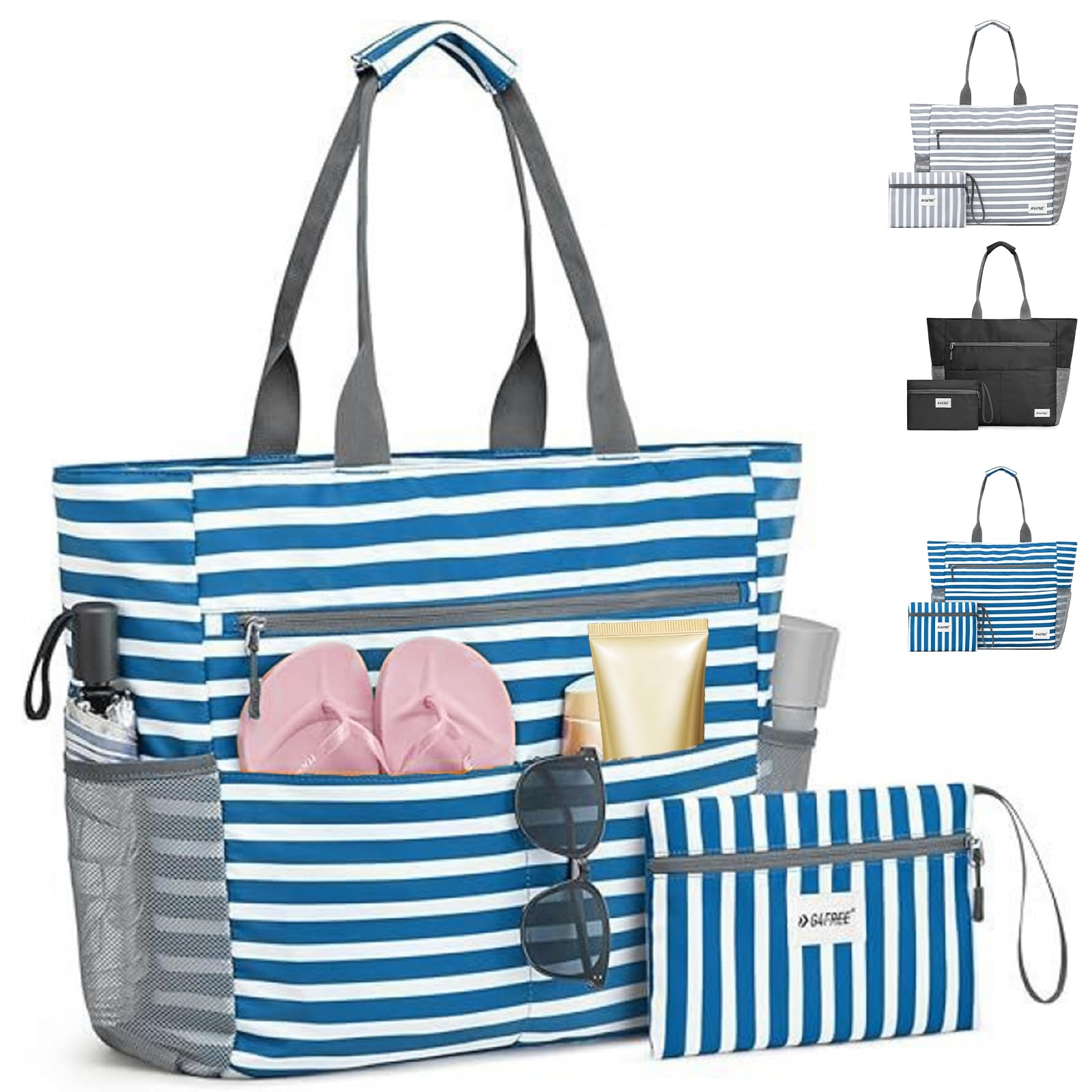 LUKIUP Bolsa de playa de la familia, XL con mini bolsa de baño, bolsa de la compra para viajes, compras y uso diario (negro)