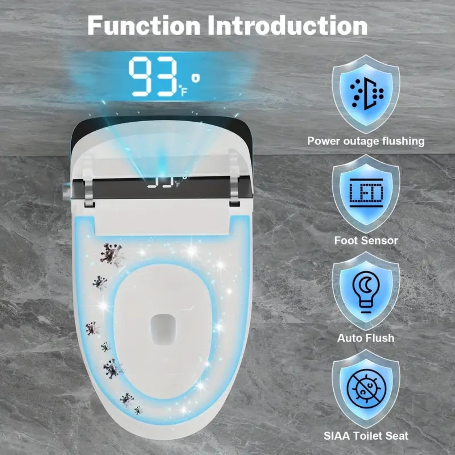 Smart Toilet with Elongated Heated Seat, Auto Flush, One Piece Toilet for Bathrooms Soft-Close Seat & Lid, Night Light, Electric Tankless Toilets with Dual Flush Remote - Pre-Wetting