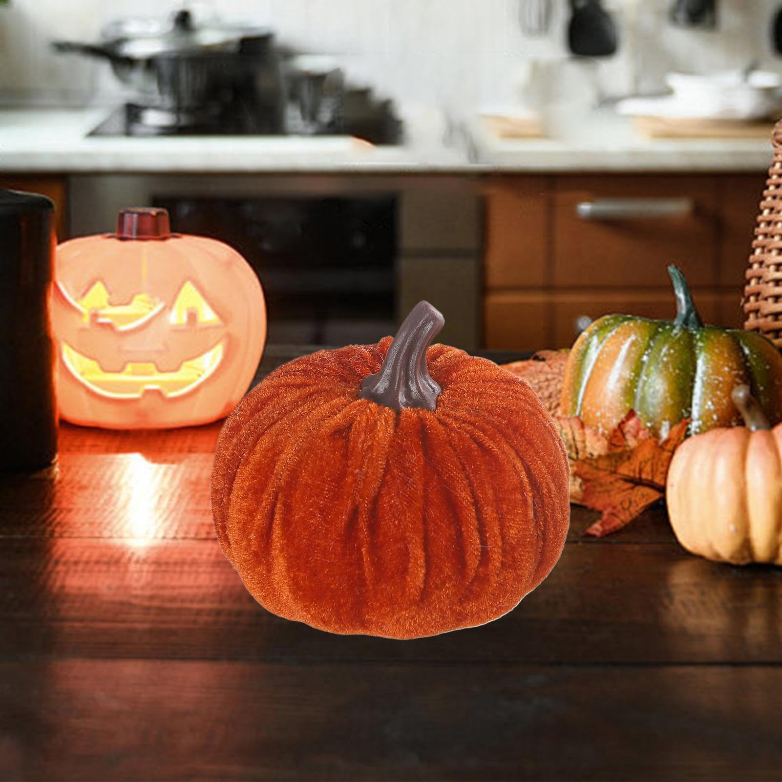 Zucca Decorativa Autunnale In Velluto - Centrotavola Halloween E Ringraziamento - Realistica E Morbida
