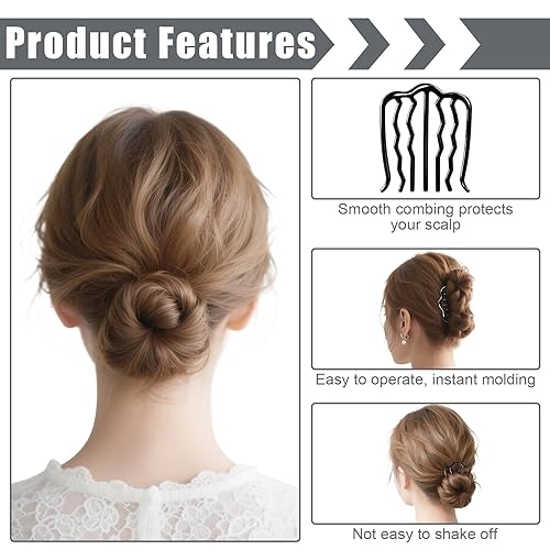 Miniatura 4 de Paquete de 15 peines laterales de cabello con giro francés, clip de horquilla de metal en forma de U para mujer, moño francés y moño, peine fijador