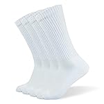 Well Knitting Diabetic Socks for Men & Women, Coolmax Medical Circulation Crew Mid Calf Socks with Seamless Toe, Non-Binding Top, and Padded Sole, 4 Pairs (XL, White)