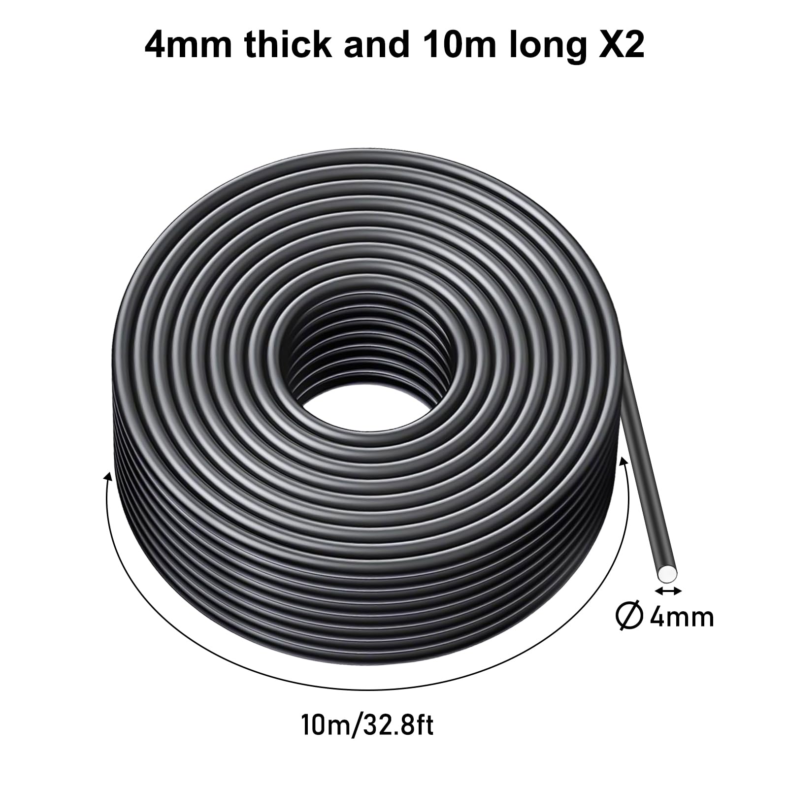 Lot de 2 fils en aluminium bonsaï de 4 mm pour bonsaï, 10 m, cercle, plantes, fil de fer flexible, fil d'aluminium anodisé, kit créatif pour plantes et arbres (noir)