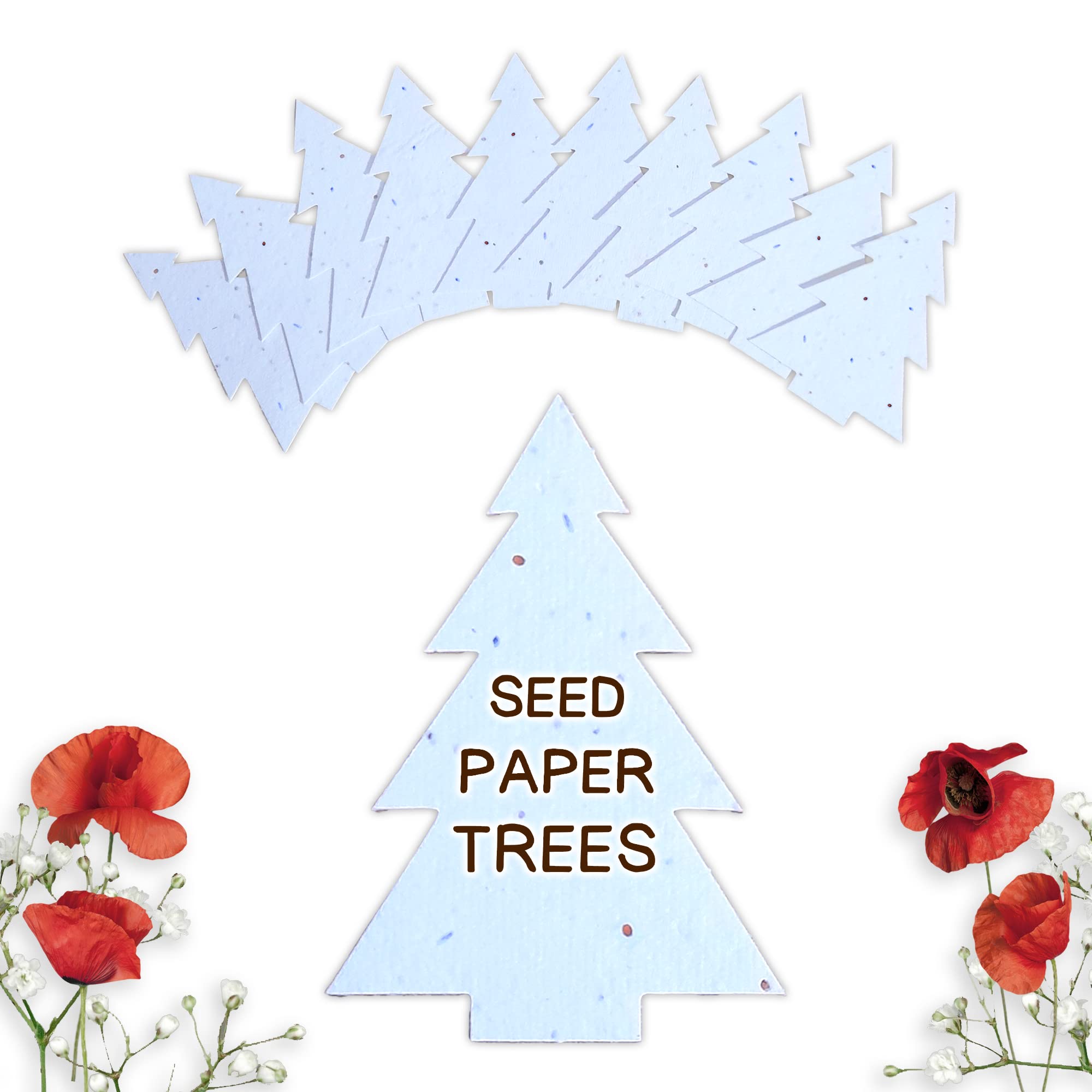 Greenili Off-White Plantable Seed Paper Trees - Handmade Seeded Paper Shapes For Gift Tags, Christmas Cards Or Party Bags - Recycled Card Seed Bombs With Bee Friendly Flower Seeds - (50)