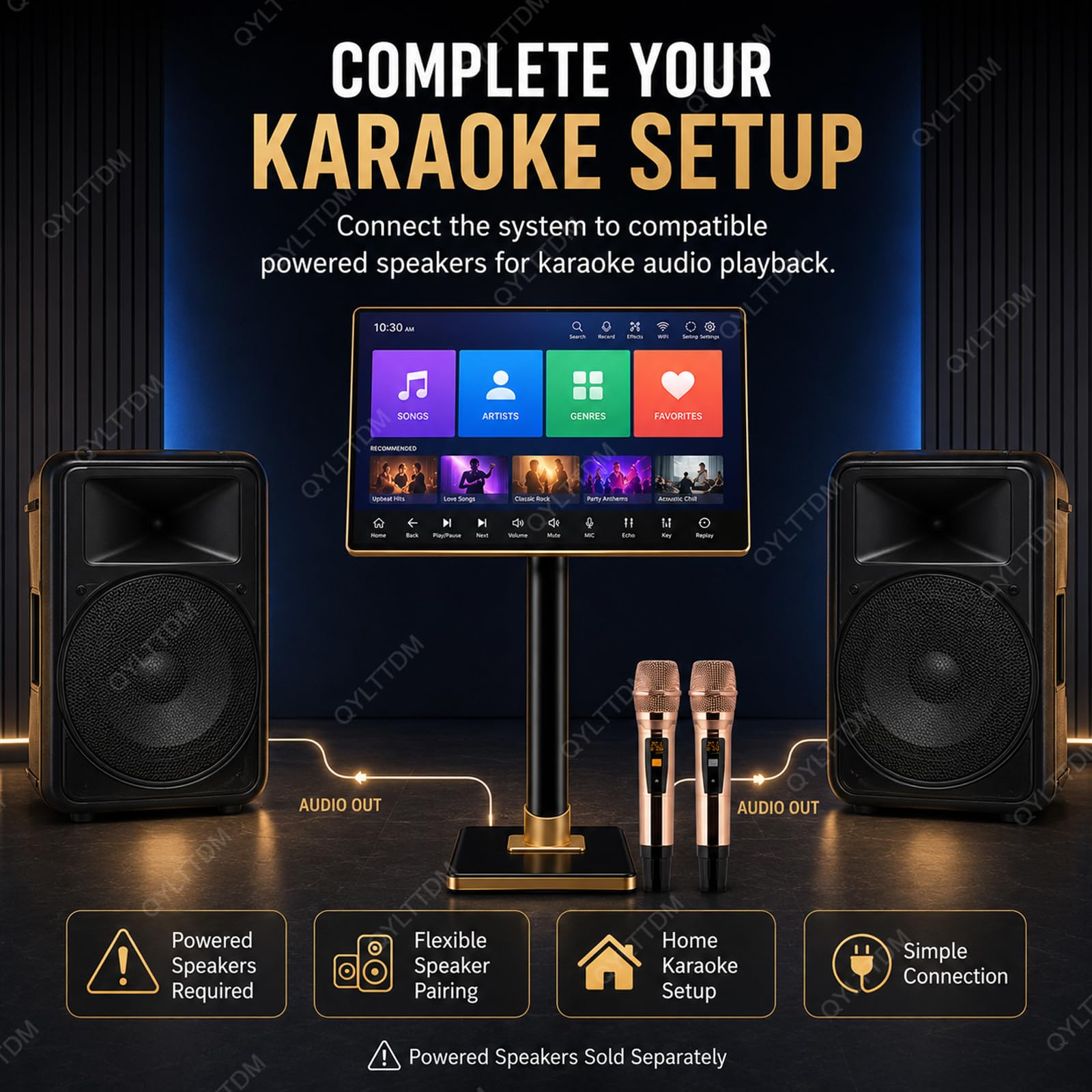 TYH Sistema Karaoke Professionale da 21,5 Pollici, Macchina Karaoke con Schermo Touch Capacitivo, con 2 Microfoni Wireless, Controllo Tramite App per Smartphone, Funzione di Amplificazione di Potenza