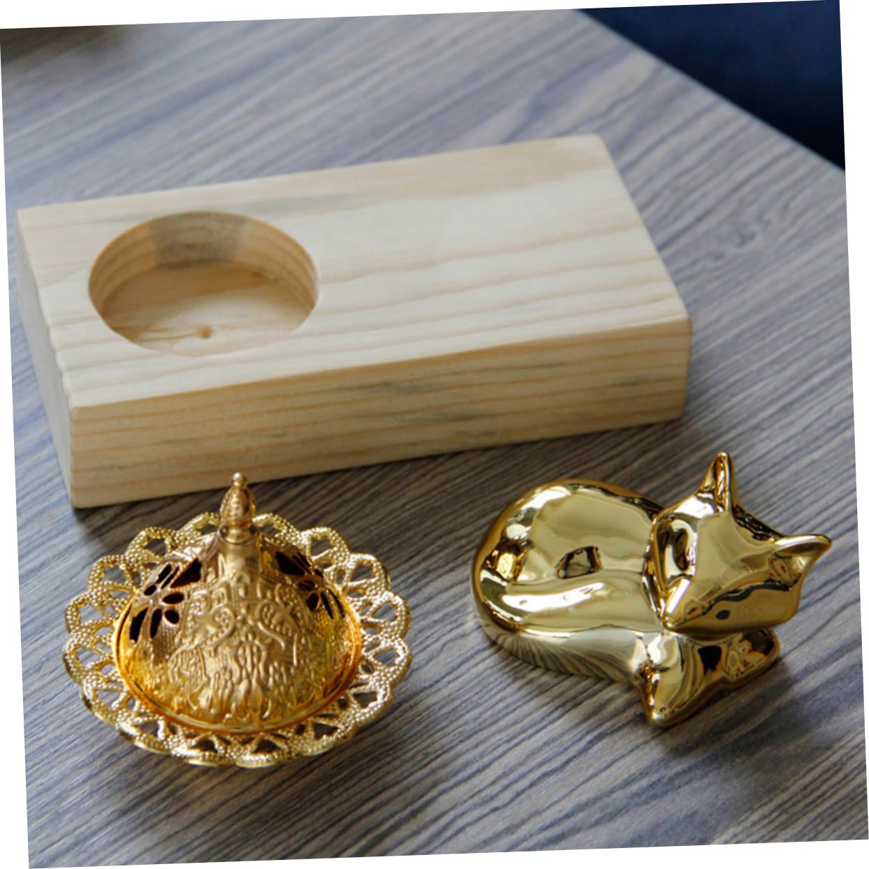 BESTYASH 4 Sätze Holz Metall Weihrauchbrenner Aromatherapie Censer für Zuhause Büro Yoga und Meditation Stabiler Räucherstäbchen Halter für Entspannende